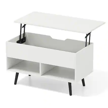 Front. Pefilos - 31.5" Lift-Top Coffee Table, Hidden Storage + 2 Open Shelves, Hydraulic Lift Mechanism, White - White.