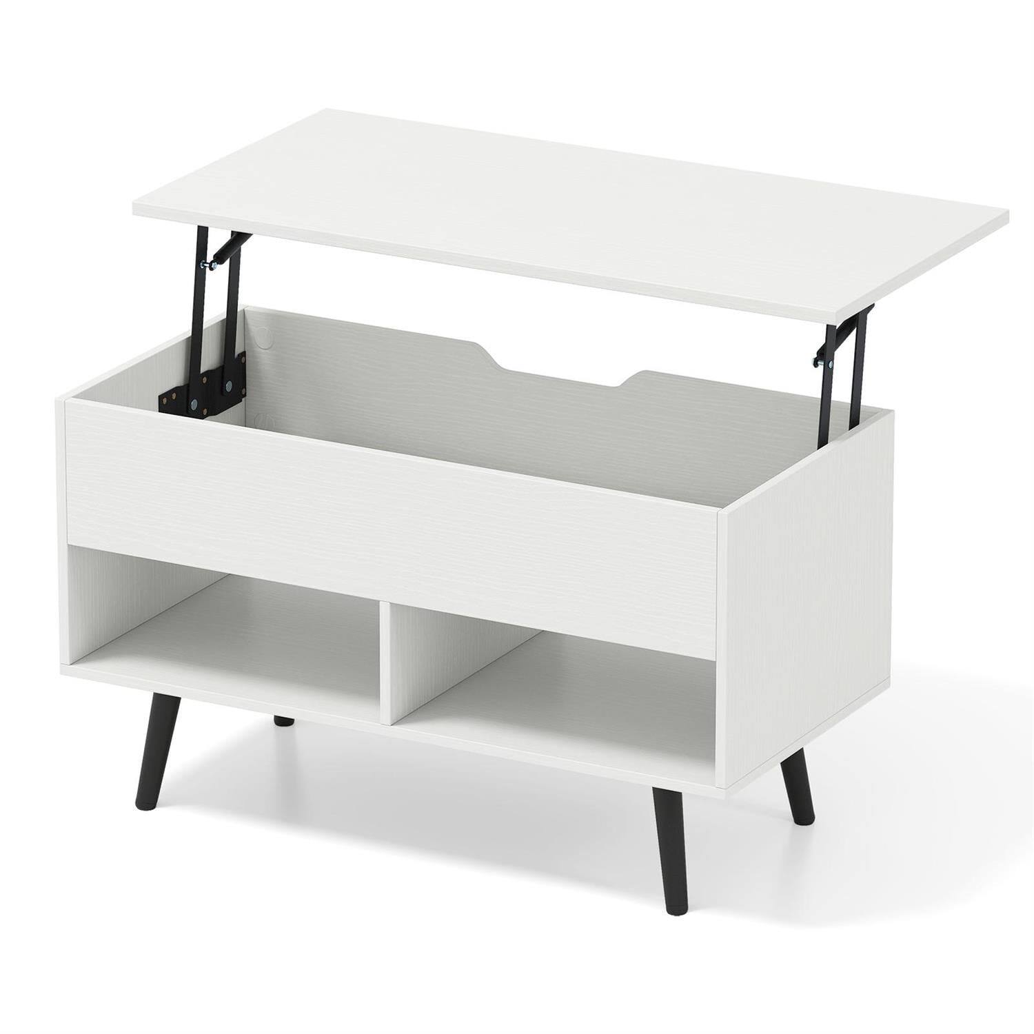 Front. Pefilos - 31.5" Lift-Top Coffee Table, Hidden Storage + 2 Open Shelves, Hydraulic Lift Mechanism, White - White.