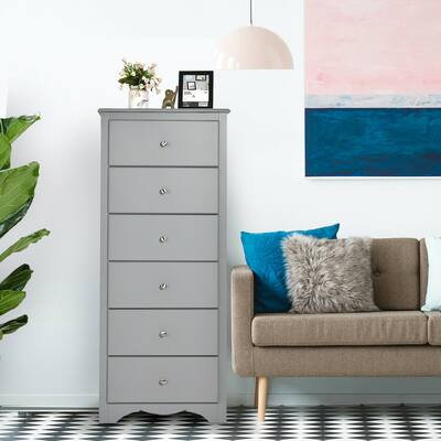 Costway Chest of 6 Drawers Clothes Storage Cabinet Bedroom Grey Costway Chest of 6 Drawers Clothes Storage Cabinet Bedroom Grey