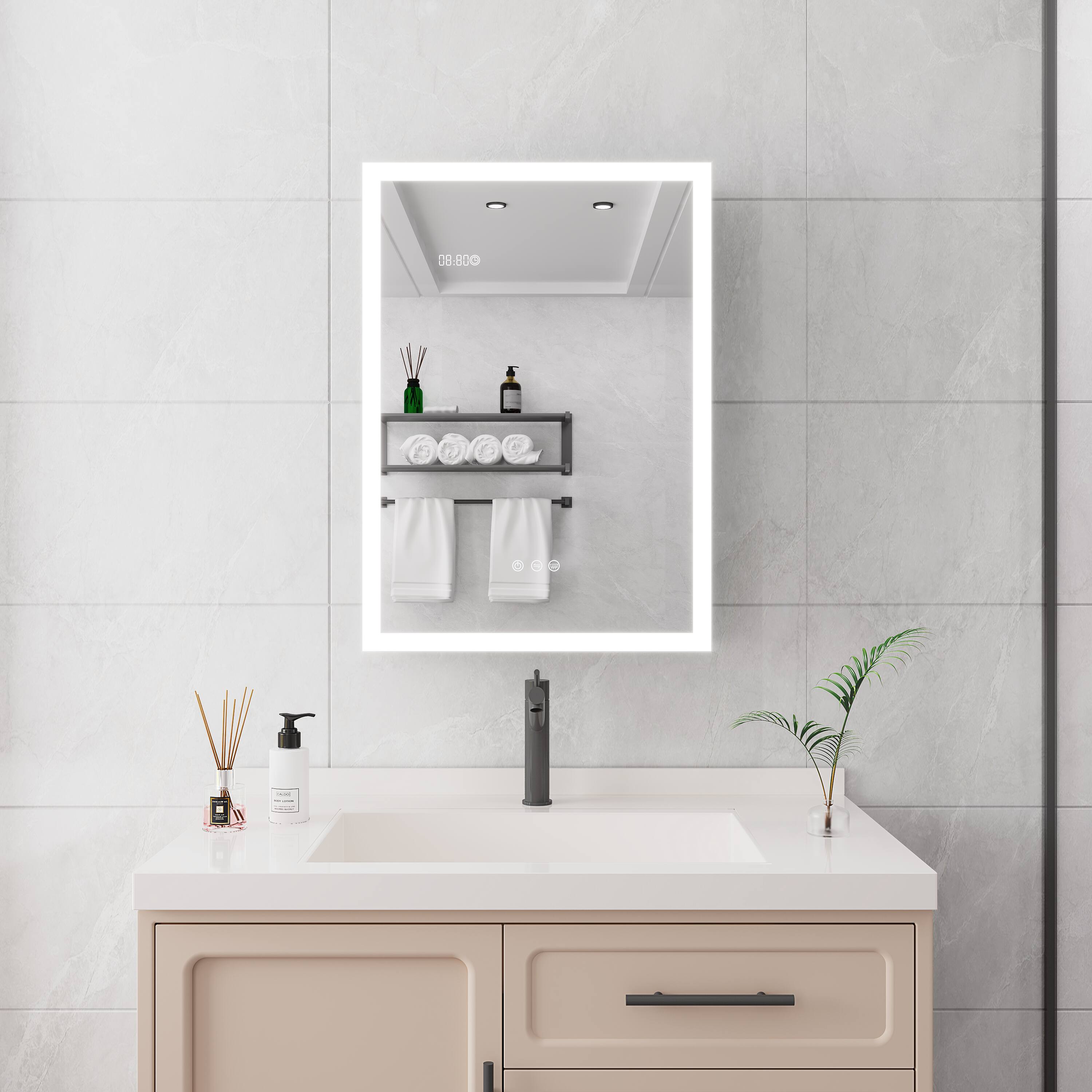 Alt View 9. Boyel Living - Bathroom Medicine Cabinet with LED Mirror Lights 28x20 Inch with Defogger Dimmer Clock Temp Display - Silver.