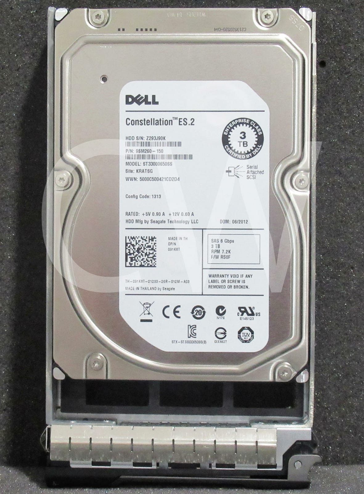 Dell - 91K8T ST33000650SS 3TB 7200RPM 6Gbps 3.5" SAS SERVER HDD Hard Drive (NOT FOR HOME PC!)