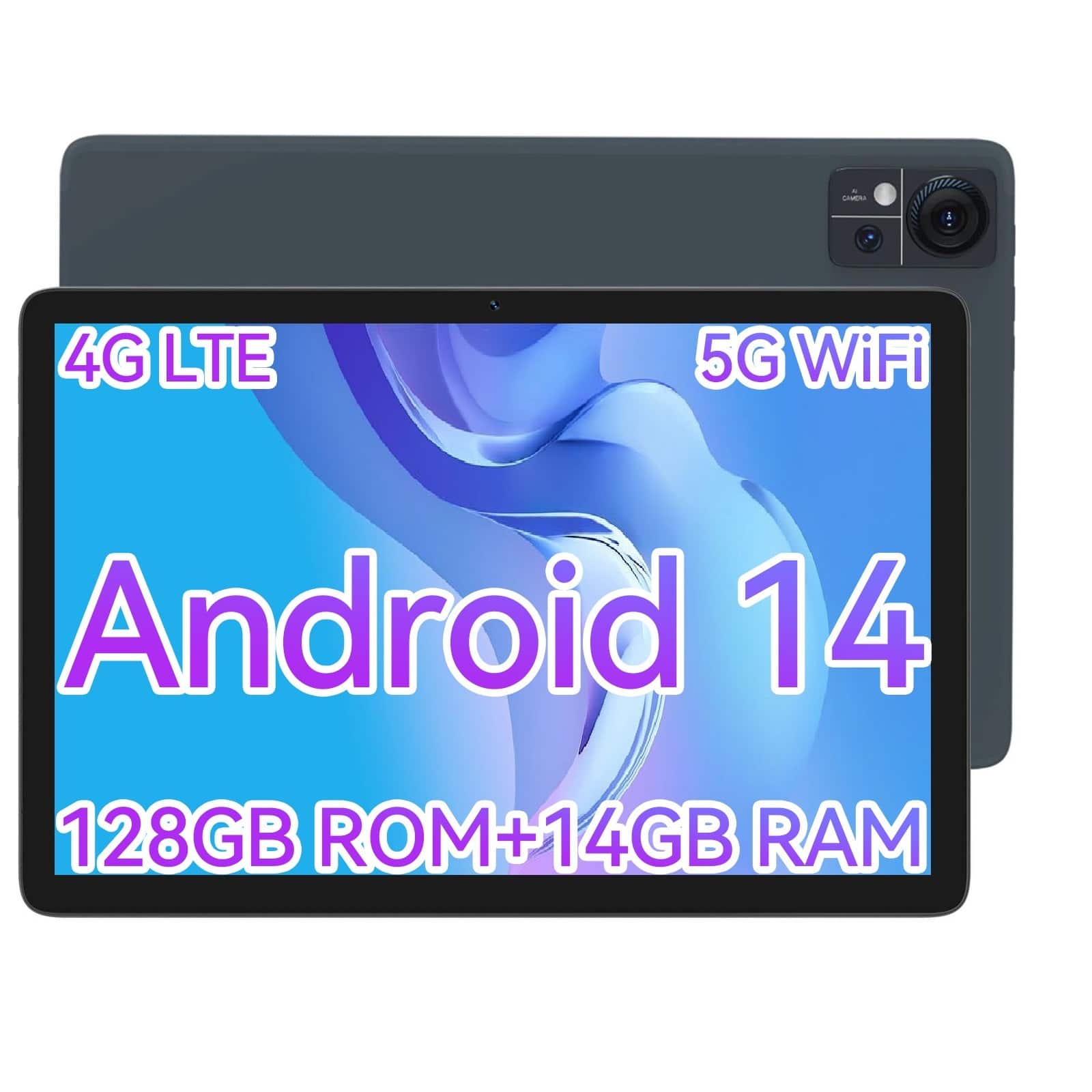 Qukenk 2026 Android Tablet,128GB+14(8+6 Expand)GB,10.1inch Octa