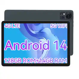 Qukenk - 2026 Android Tablet,128GB+14(8+6 Expand)GB,10.1inch Octa-Core,Dual Sim Card Slot,13MP Camera,1TB Expand,1920*1200 FHD - Gray