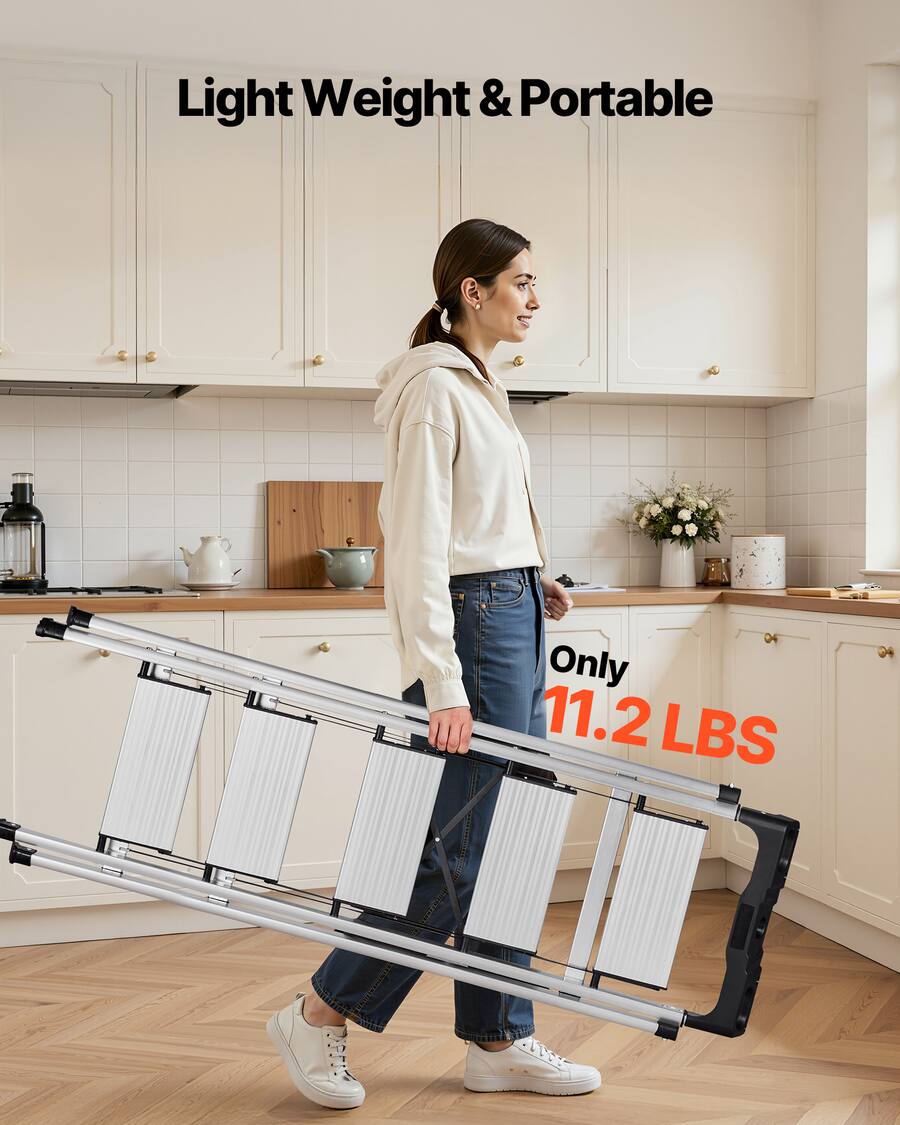 5 Inch Step VEVOR 5 Step Ladder, Folding Step Stool with Wide Anti Slip Pedal and ...
