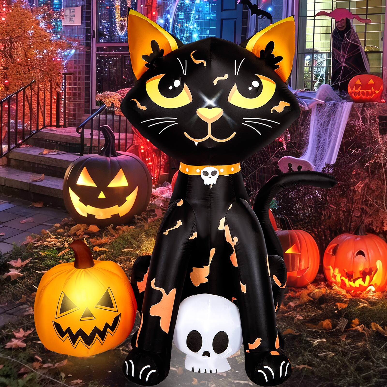 Alt View 1. CAMULAND - 5FT Halloween Inflatables Cat & Pumpkin Yard Decorations Built-in LED Lights - Black.