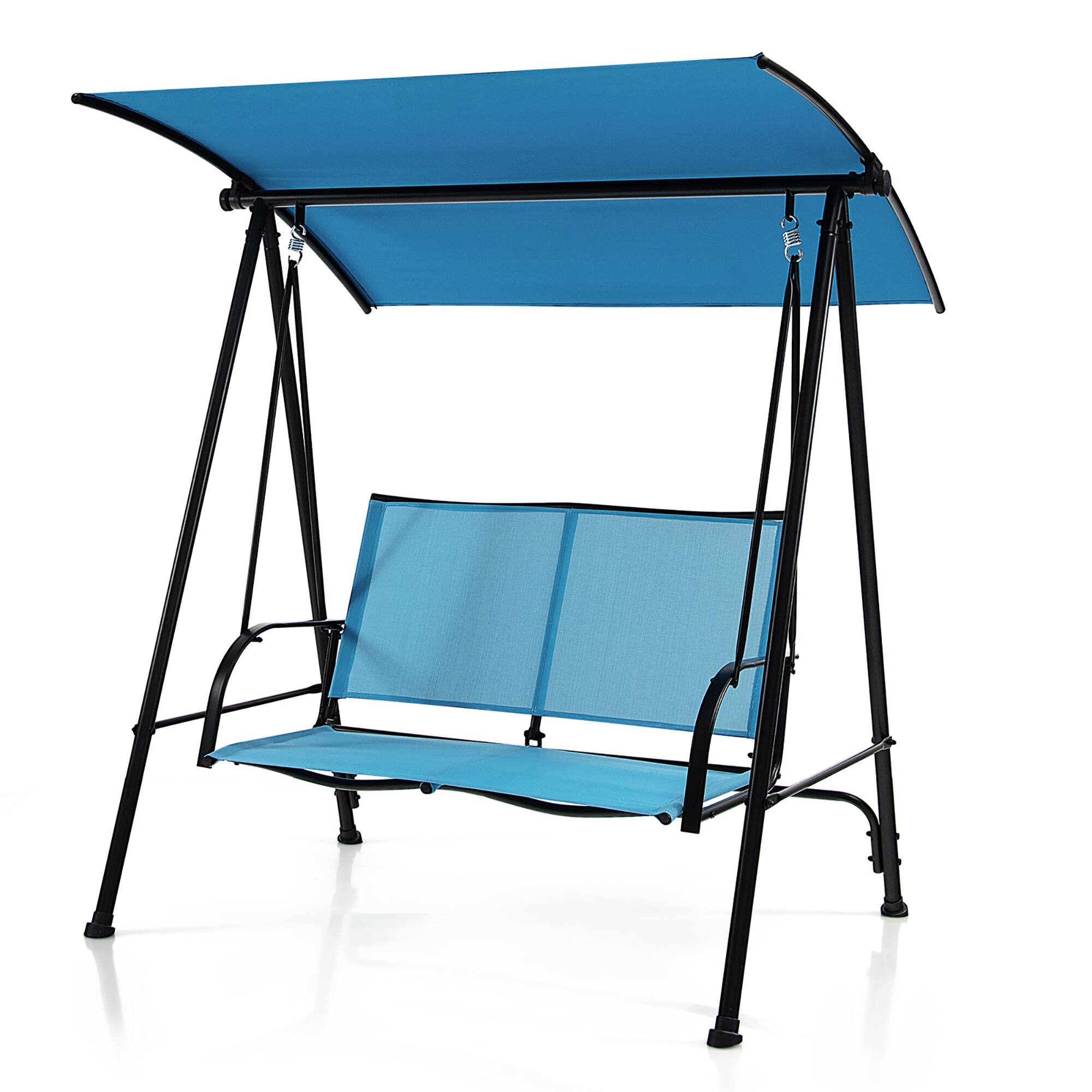 Alt View 9. Costway - Costway 2-Seat Patio Swing Porch Swing with Adjustable Canopy for Garden - Blue.