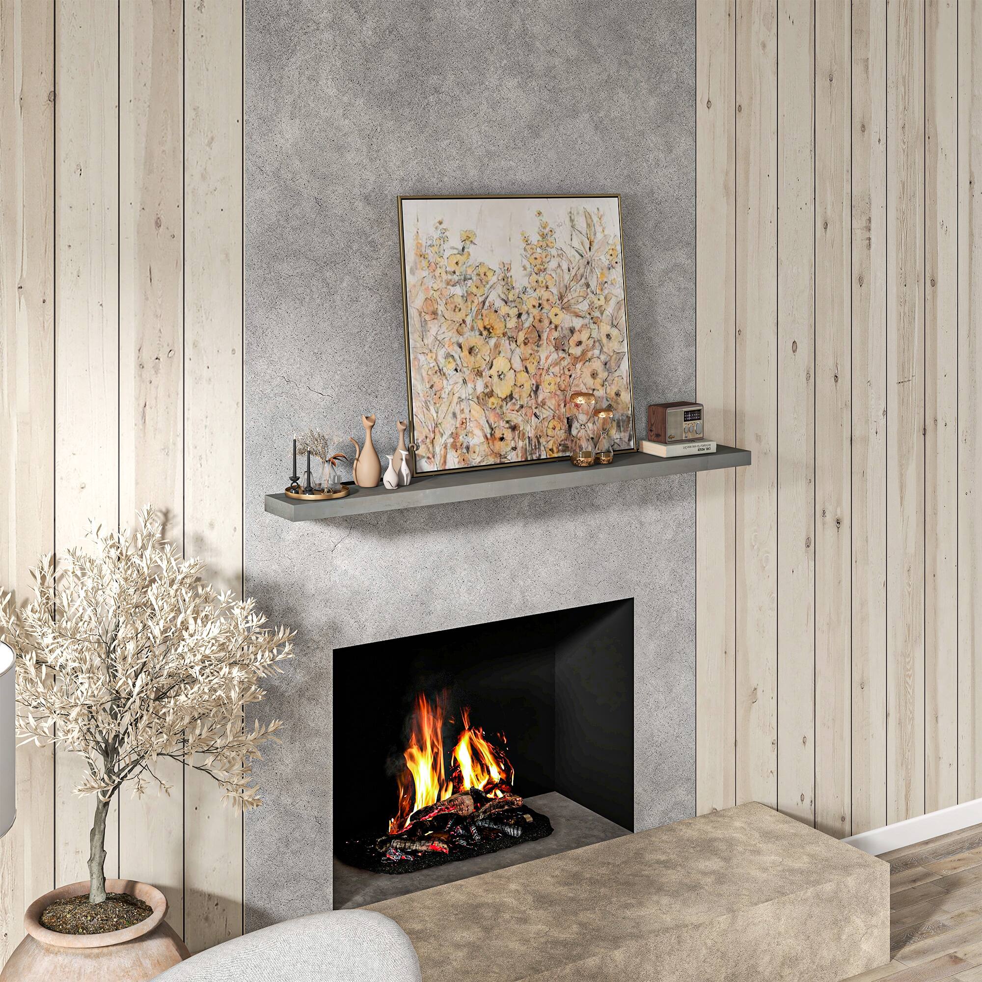 Alt View 1. Homcom - 72 Inch Fireplace Mantel, Floating Farmhouse Solid Fir Wood Shelf, Handmade Heavy Duty Wall Mounted with Metal Bracket.