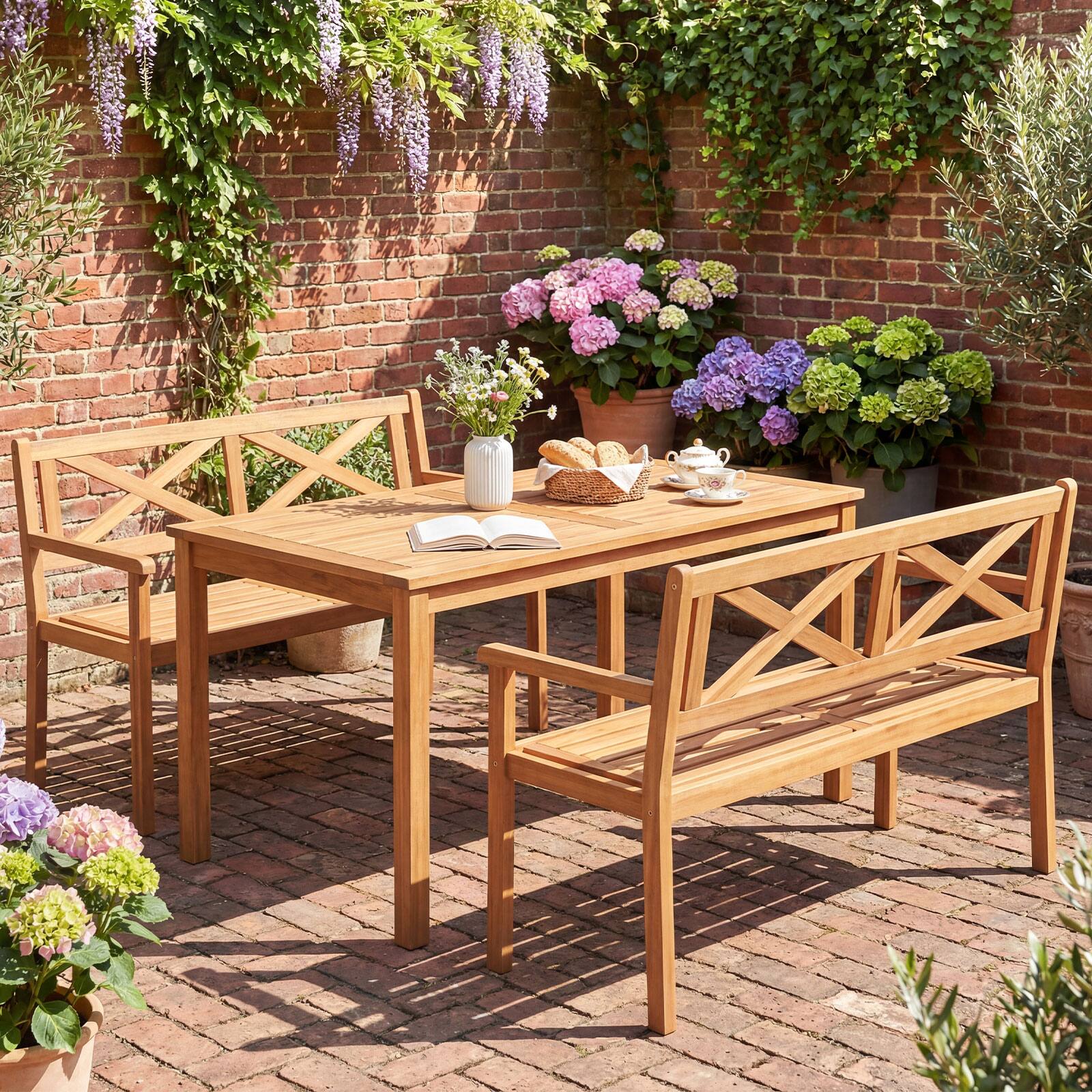 Alt View 3. Gymax - Gymax Outdoor Loveseat Bench 2-Person Patio Acacia Wood Garden Chair w/ Armrests - Brown.