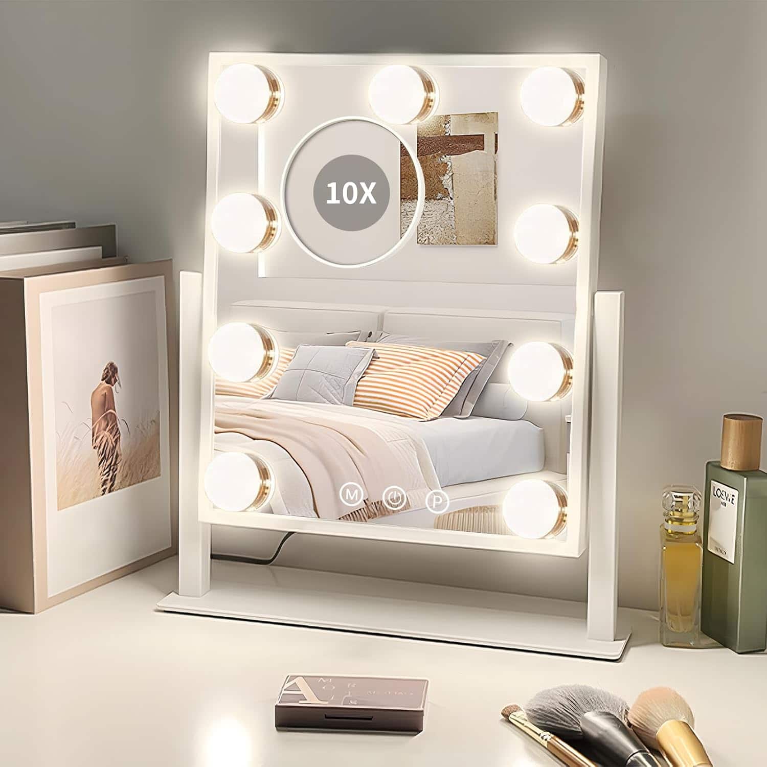 Stamp n Camp - Vanity Mirror with Lights, 17.32" L x 14.17" W LED Makeup Mirror, Hollywood Mirror with 3 Color Modes & Adjustable - 11.8"L x 9.8"W