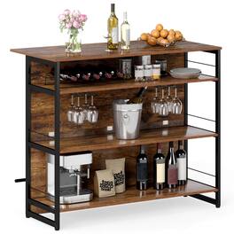 Costway - Kitchen Island, 4-Tier Mini Bar Table Height Pub Table with Footrest, Wine Rack - Brown