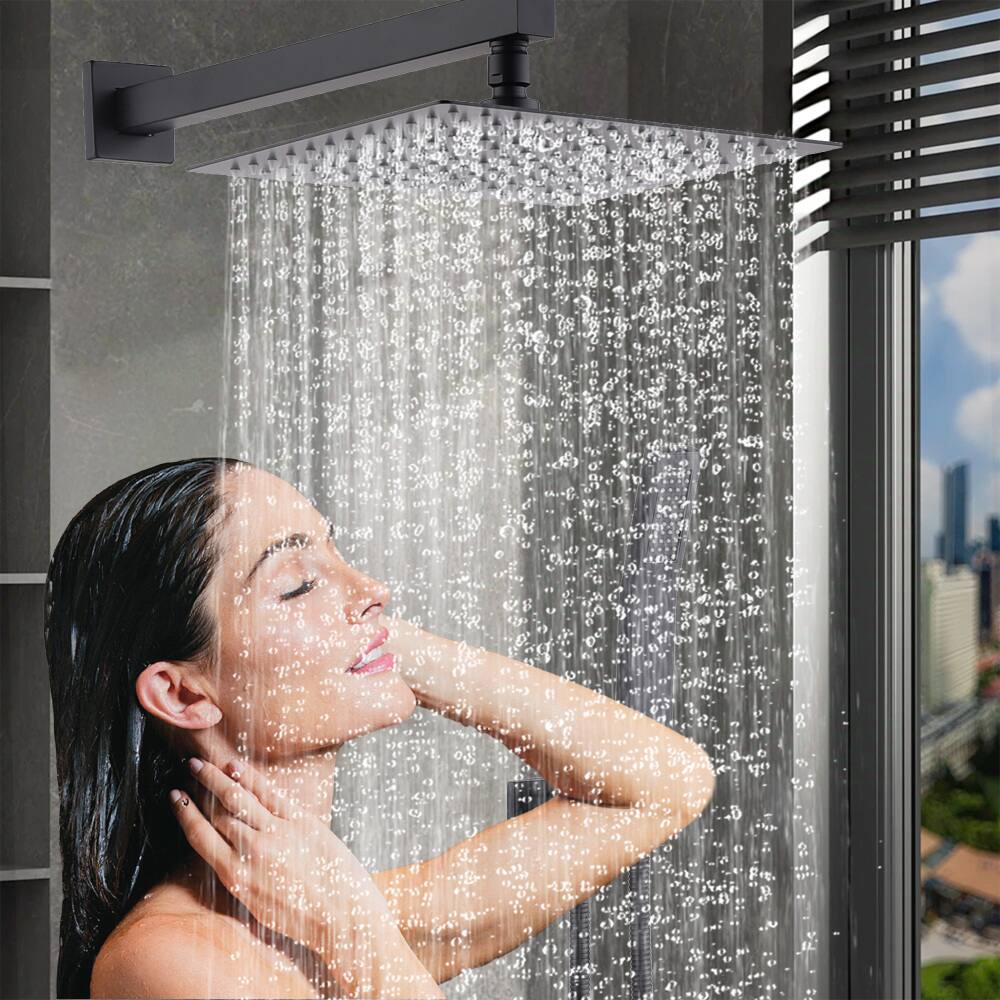Alt View 1. JUJABU - 12" Ceiling Mount Matte Black Luxury Rainfall Mixer Shower System Combo Set - Mattle Black.