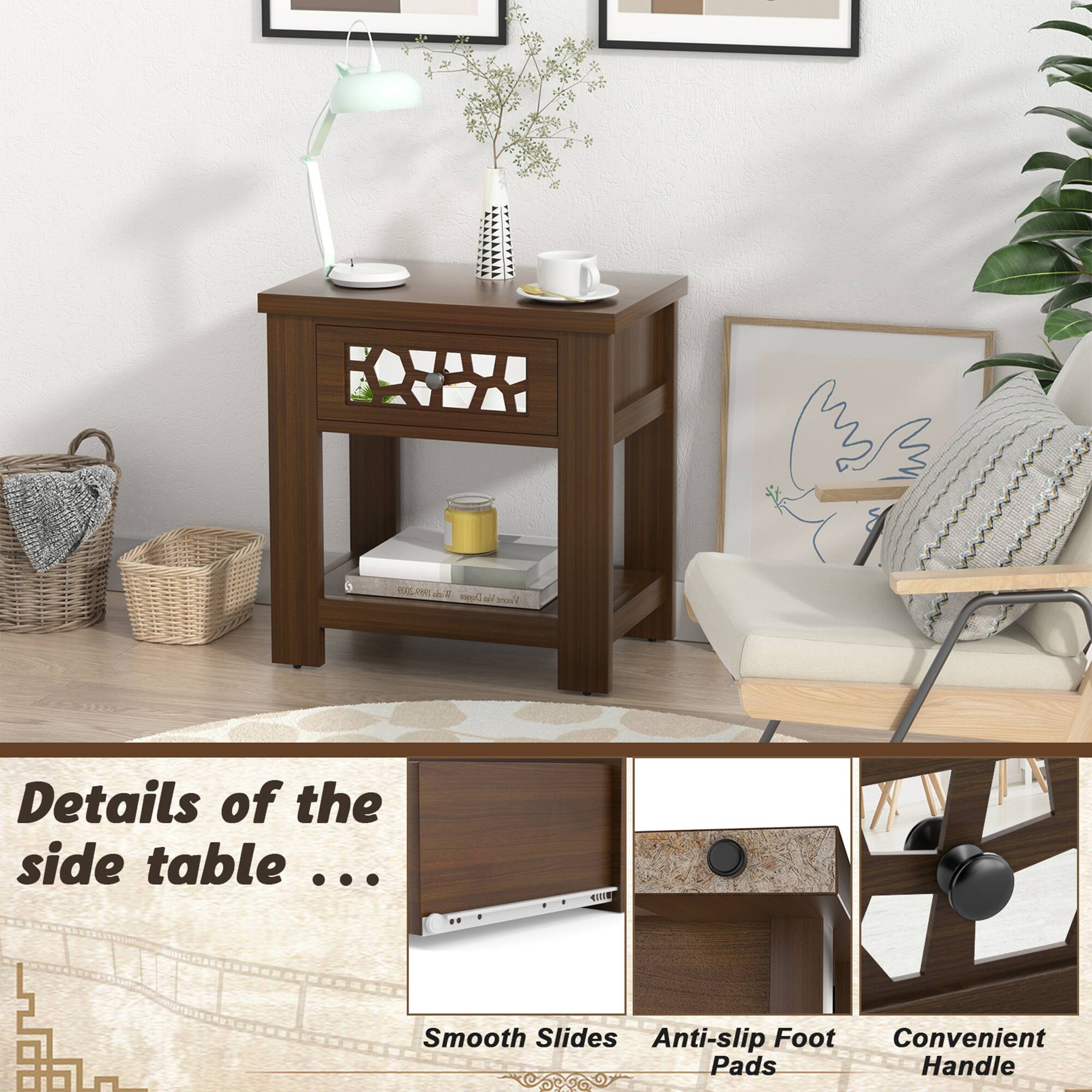 Details of the side table ...

- Smooth Slides
- Anti-slip Foot Pads
- Convenient Handle