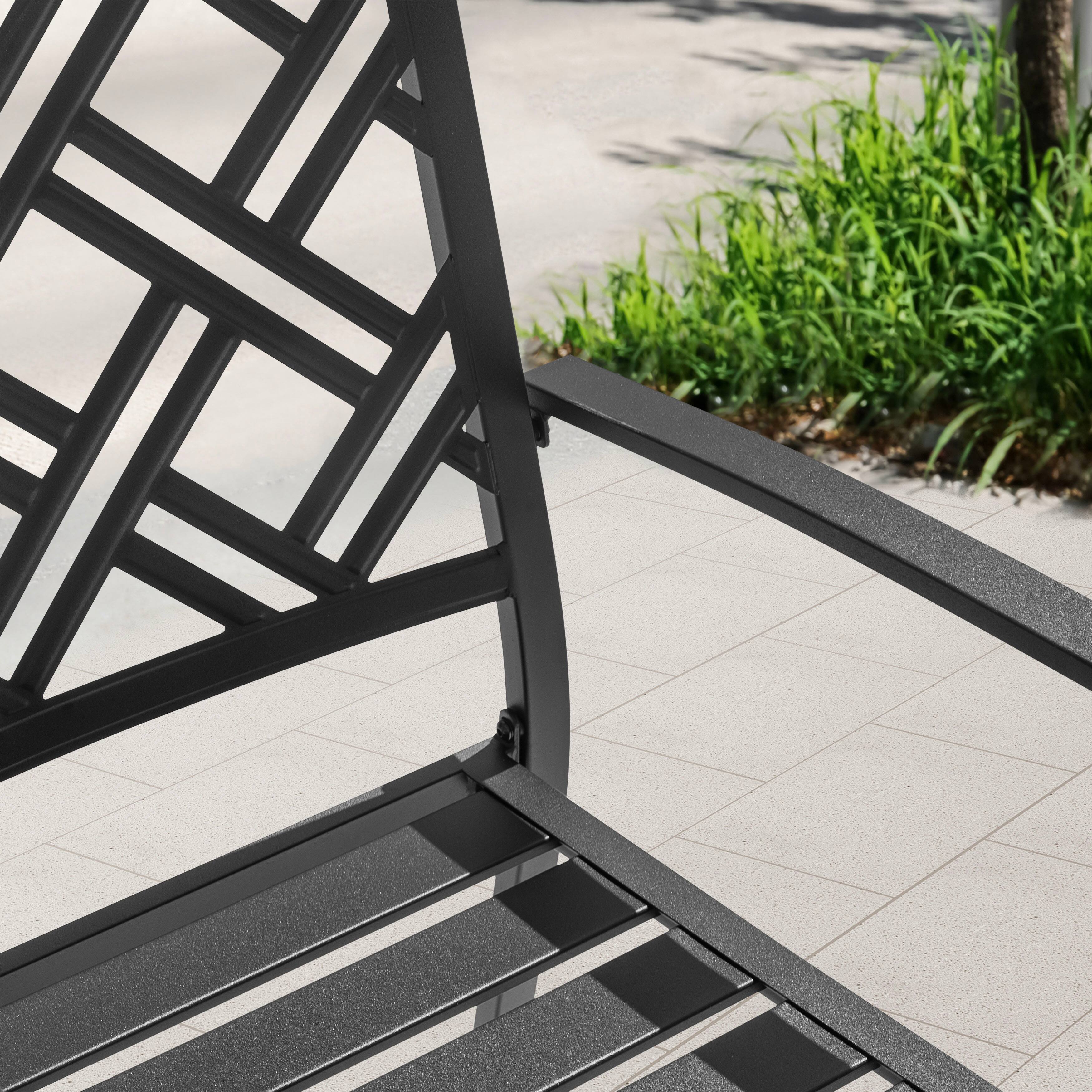 Angle. Nuu Garden - Patio 2-Piece Iron Dining Chairs with Slatted Seat and Stackable Design - Black.