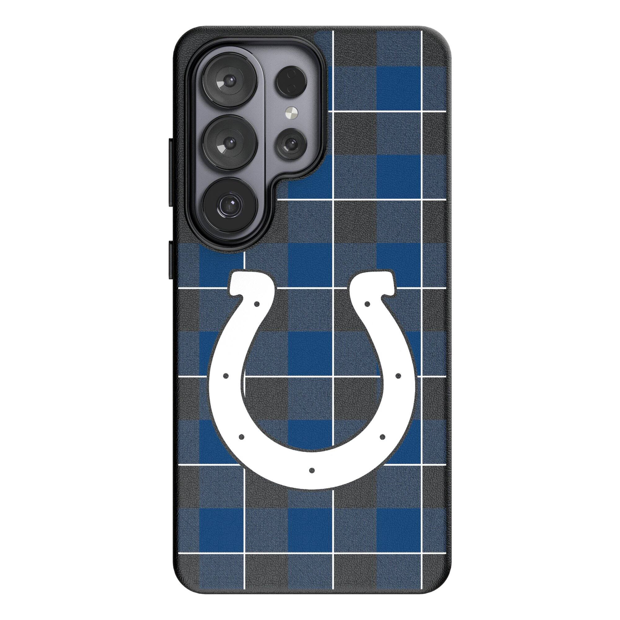 Front. Keyscaper - Indianapolis Colts Plaid Galaxy Magnetic Bump Case - S26 - Black.