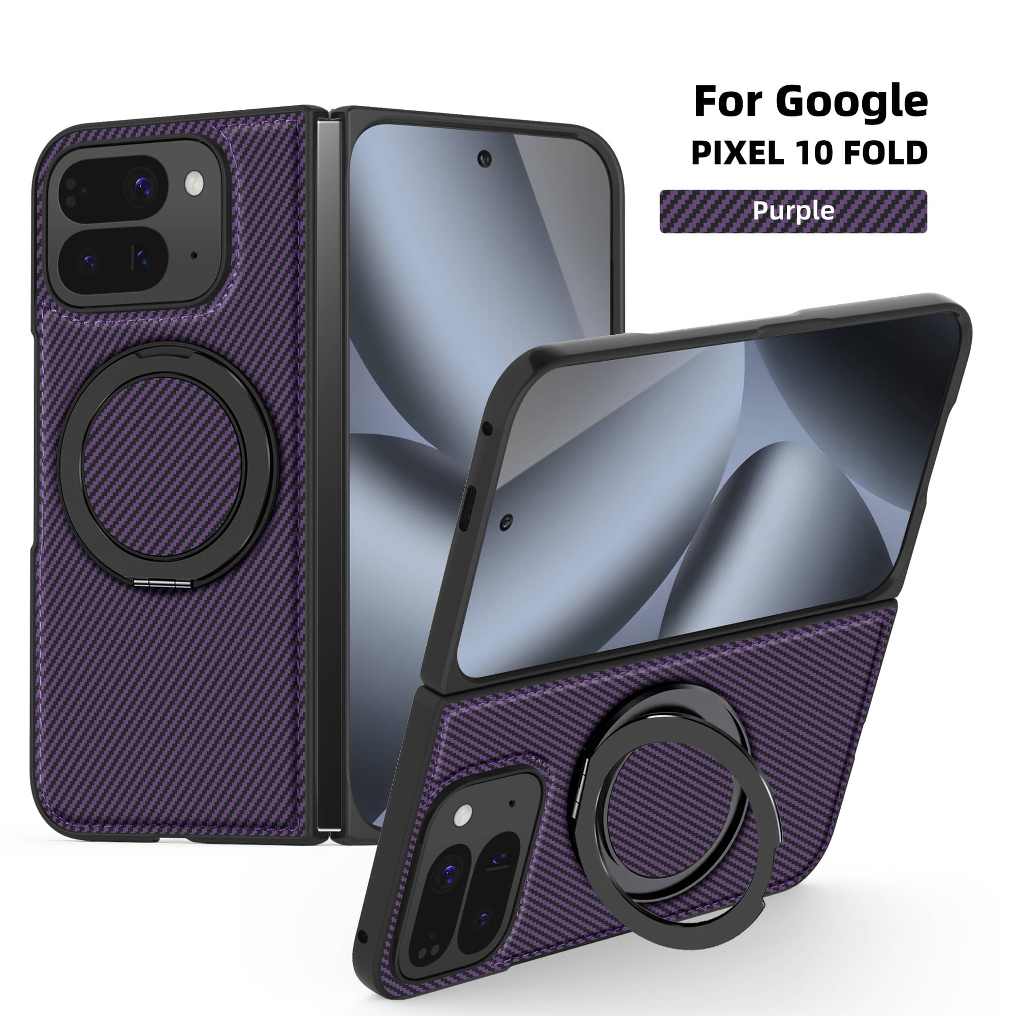 Dteck - Magnetic Carbon Fiber Pattern Case for Google Pixel 10 Pro Fold with Stand, Shockproof Rigid Plastic Faux Leather Cover - Purple price history on PriceWatchPro