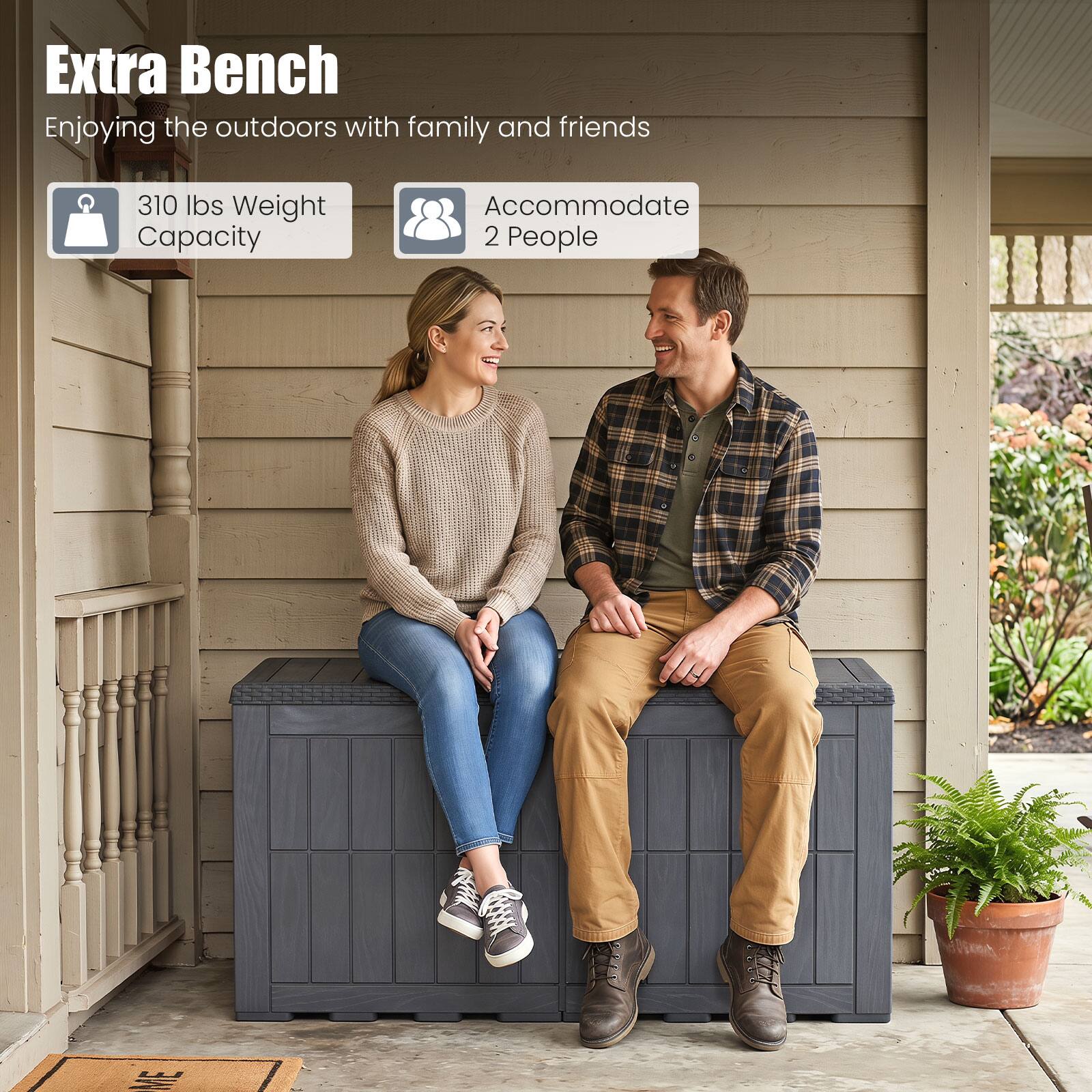 Extra Bench  
Enjoying the outdoors with family and friends  
310 lbs Weight Capacity  
Accommodate 2 People