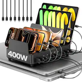 Core Tech - 400W 10-Port Charging Station for Multiple Devices with 8 Cables - Black