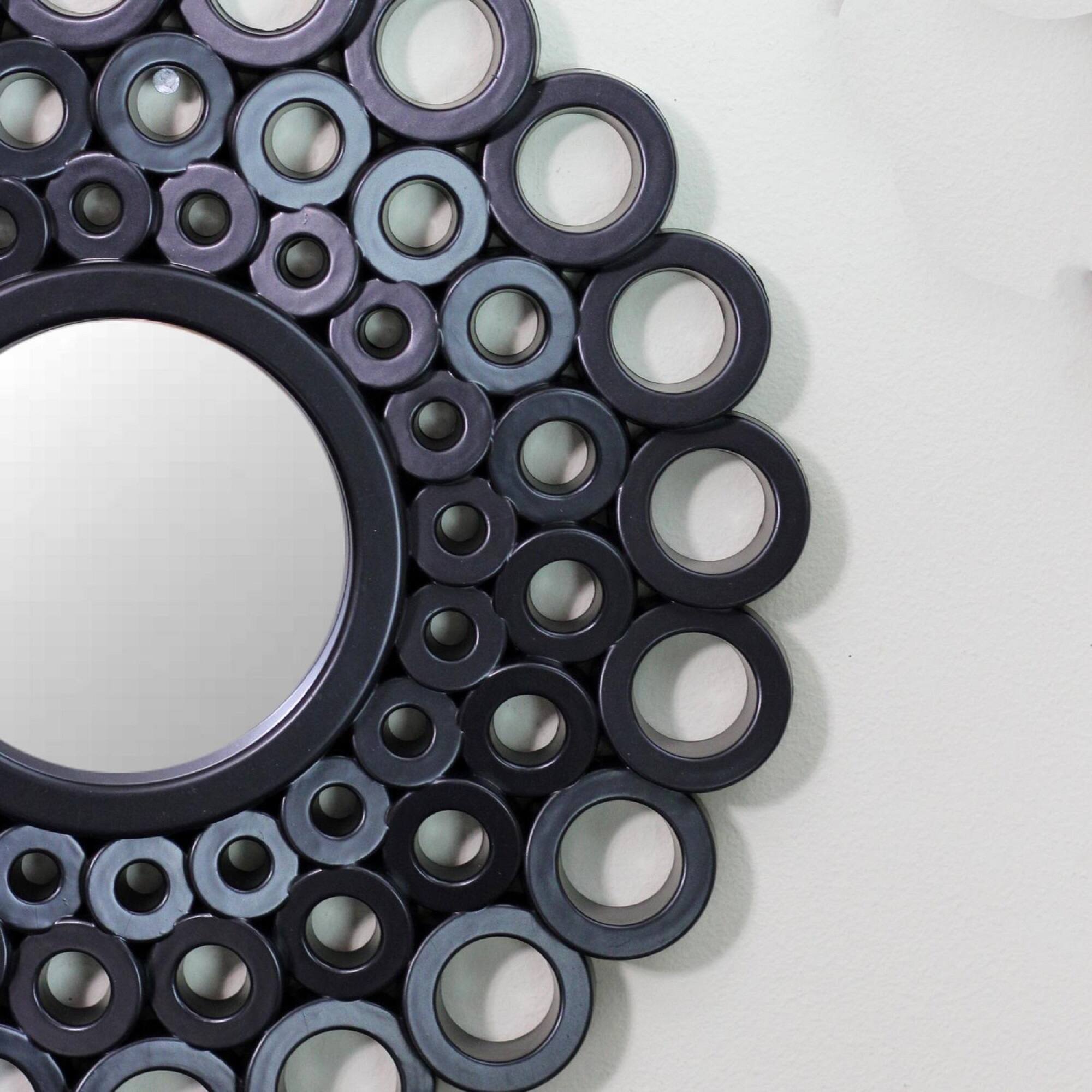 Alt View 2. Northlight - Set of 3 Round Black Cascading Angular Orbs Mirrors 9.5" - Black.