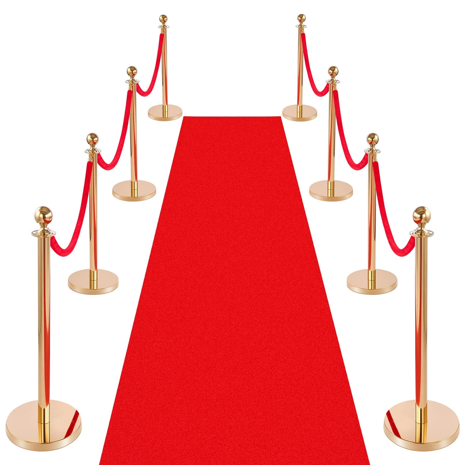 VEVOR - Stanchion Post, 8 Pcs Crowd Control Barrier Set with Red Carpet, 6 Red Velvet Ropes, Stainless Steel Gold Stanchion - Red velvet rope