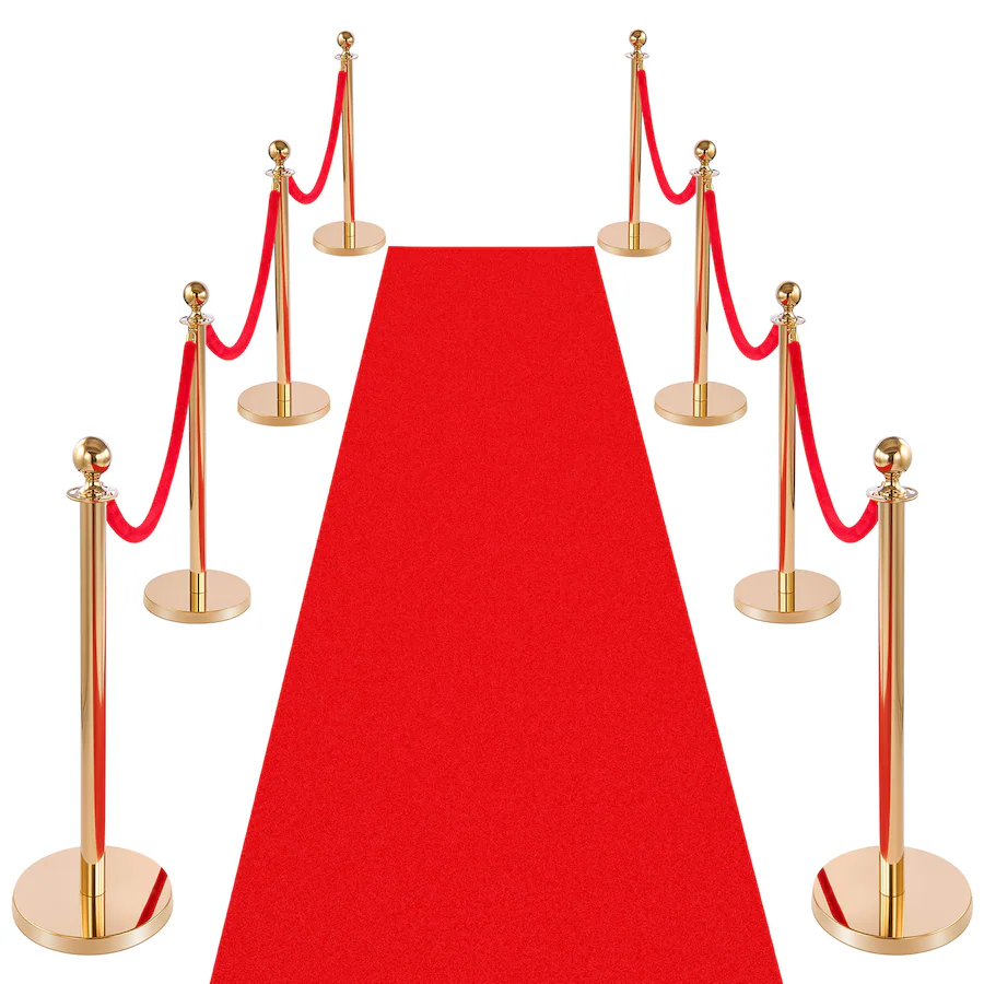 Red Crowd Control Post VEVOR Stanchion Post, 8 Pcs Crowd Control Barrier Set with Red Carpet ...