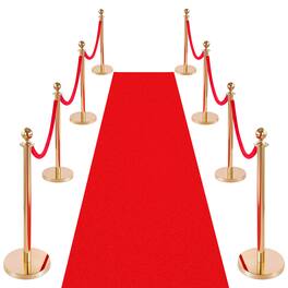 VEVOR - Stanchion Post, 8 Pcs Crowd Control Barrier Set with Red Carpet, 6 Red Velvet Ropes, Stainless Steel Gold Stanchion - Red velvet rope