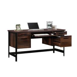 Glintex - 60" Modern Writing Desk with Spacious Desktop, Flip-Down Keyboard Tray, Two Storage Drawers, Durable Metal Frame - Brown