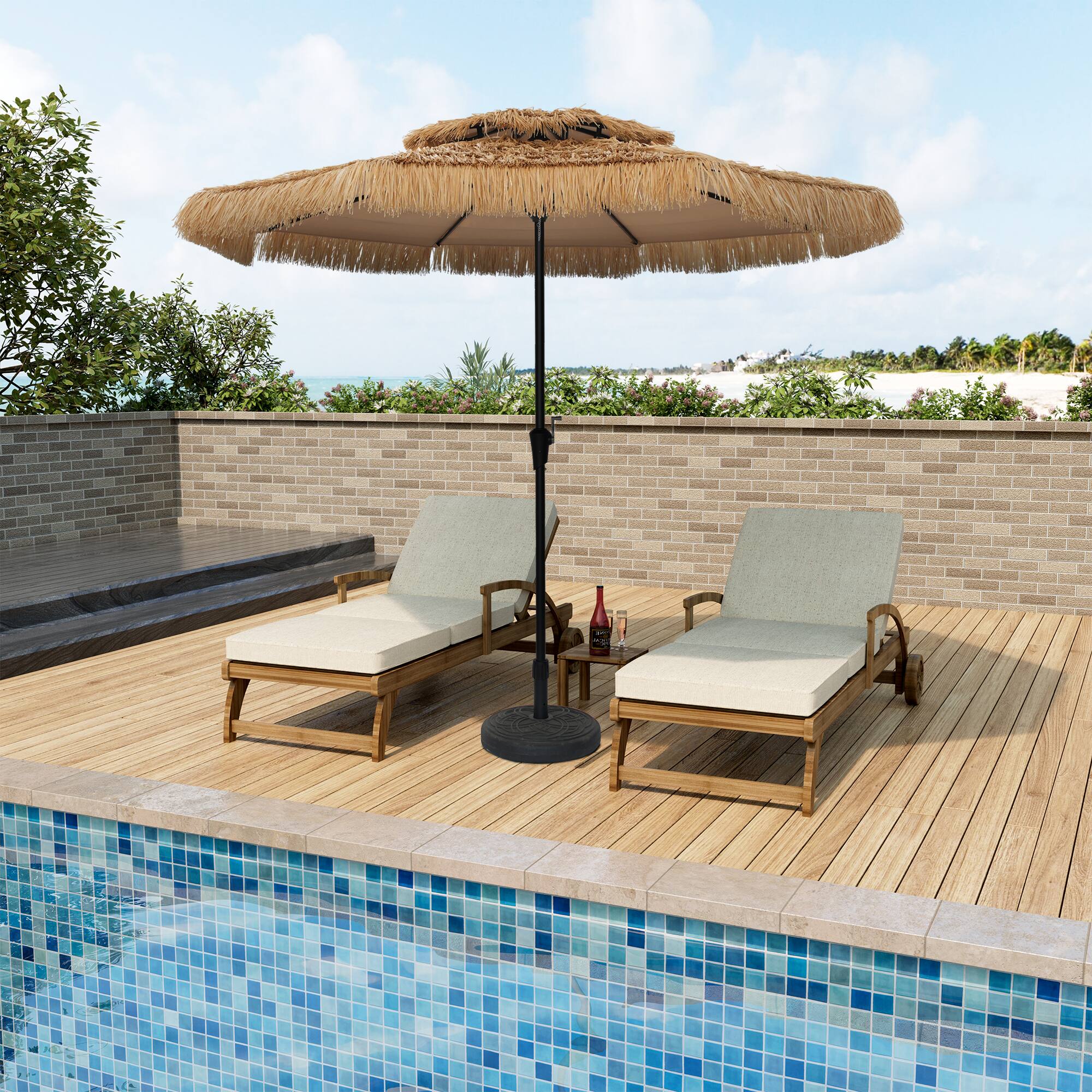 Alt View 3. Boyel Living - 9 Ft. Outdoor Double Top Hawaiian Style Thatch Umbrella.