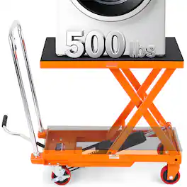 VEVOR - Hydraulic Lift Table Cart, 500lbs Capacity 28.5" Lifting Height, Manual Single Scissor Lift Table with 4 Wheels - Orange;Black