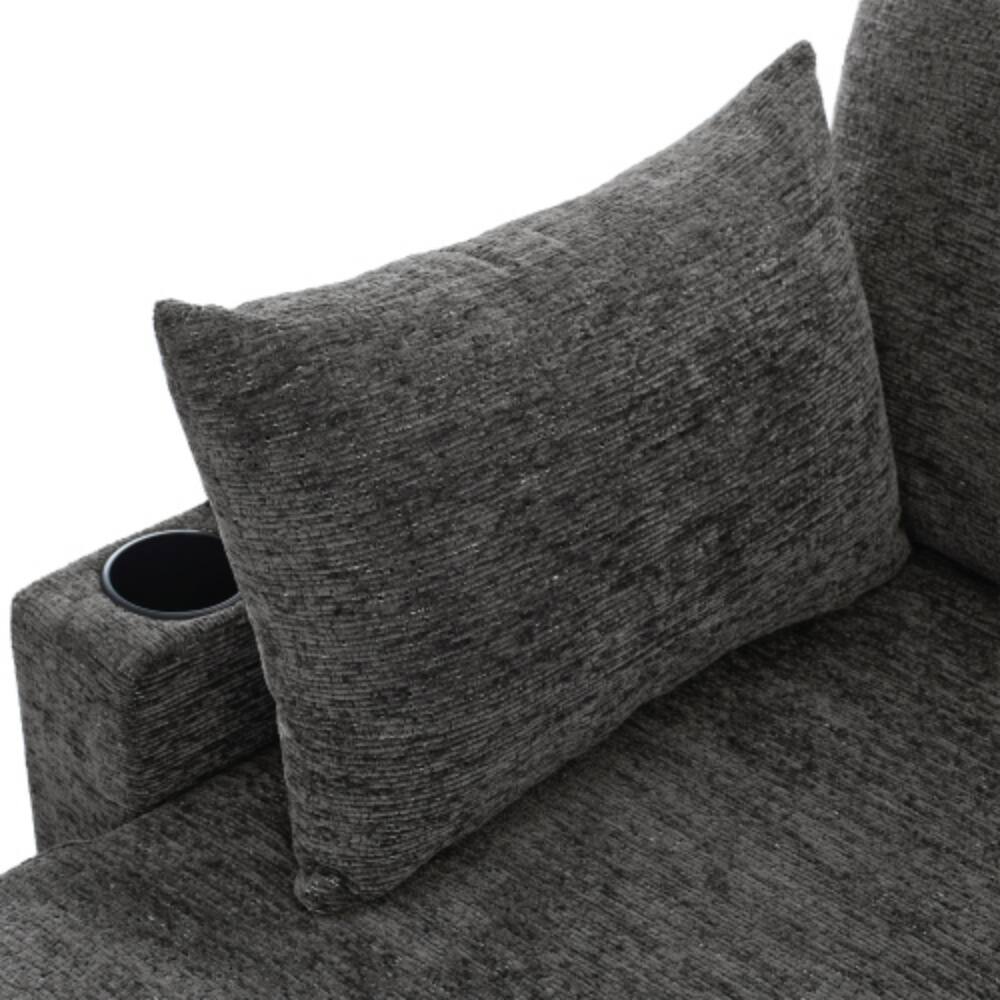Alt View 5. LUCKY ONE - 109.9" U-Shaped Convertible Sectional Sofa Bed w/ Storage Cup Holders USB Ports - Grey.