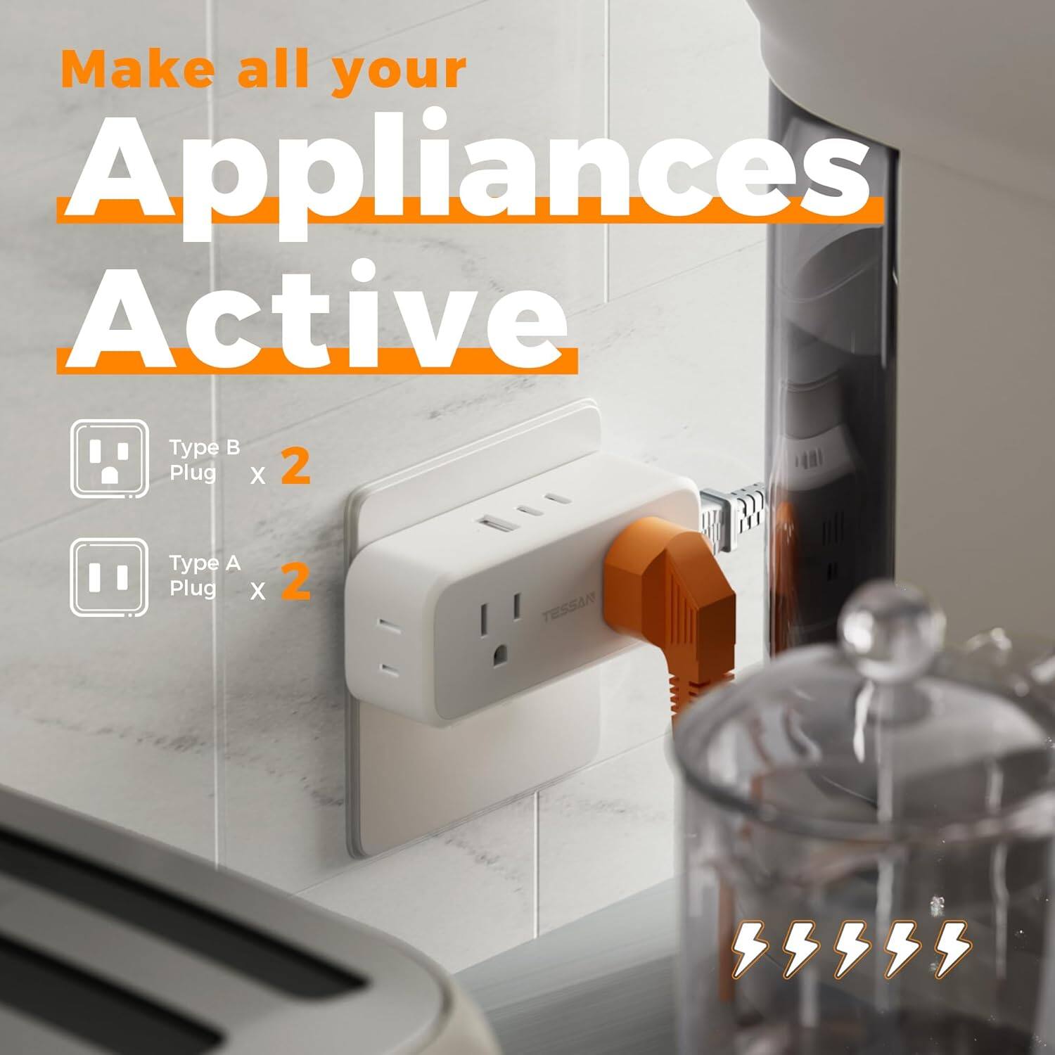 Make all your Appliances Active  
Type B Plug x 2  
Type A Plug x 2  
TESSAN