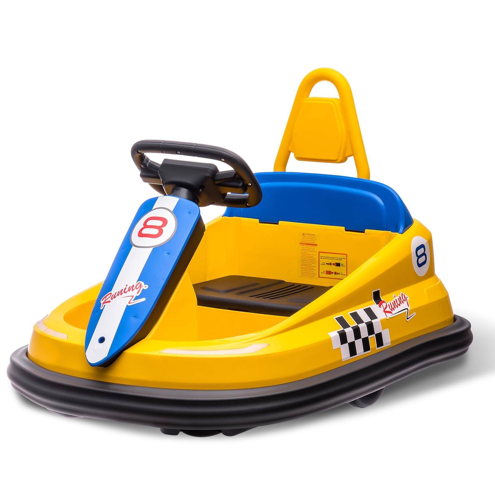 GARVEE - 6V Kids Electric Bumper Car, 360-Degree Spin, 2 Speeds, Steering Wheel, LED Lights, Music & Horn, Anti-Collision Bumper - Yellow