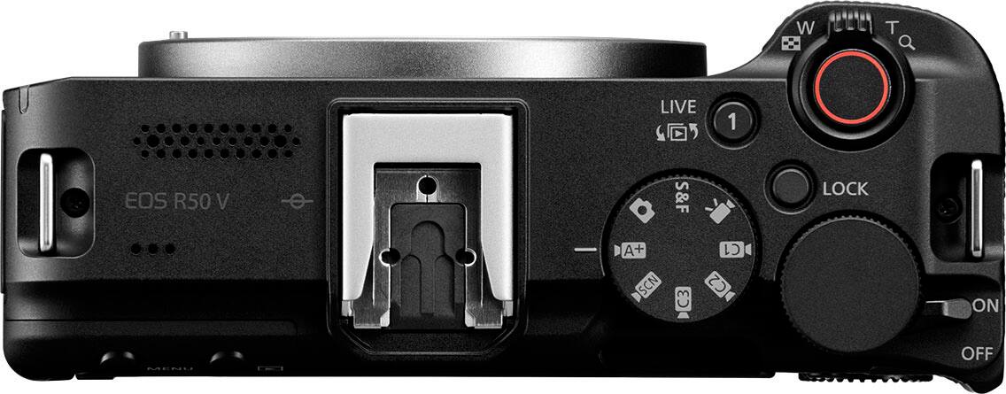 The text on the image reads: W T Q LIVE 1 EOS R50 V S&F LOCK A+ SCN C3  C2 ON MENU OFF.