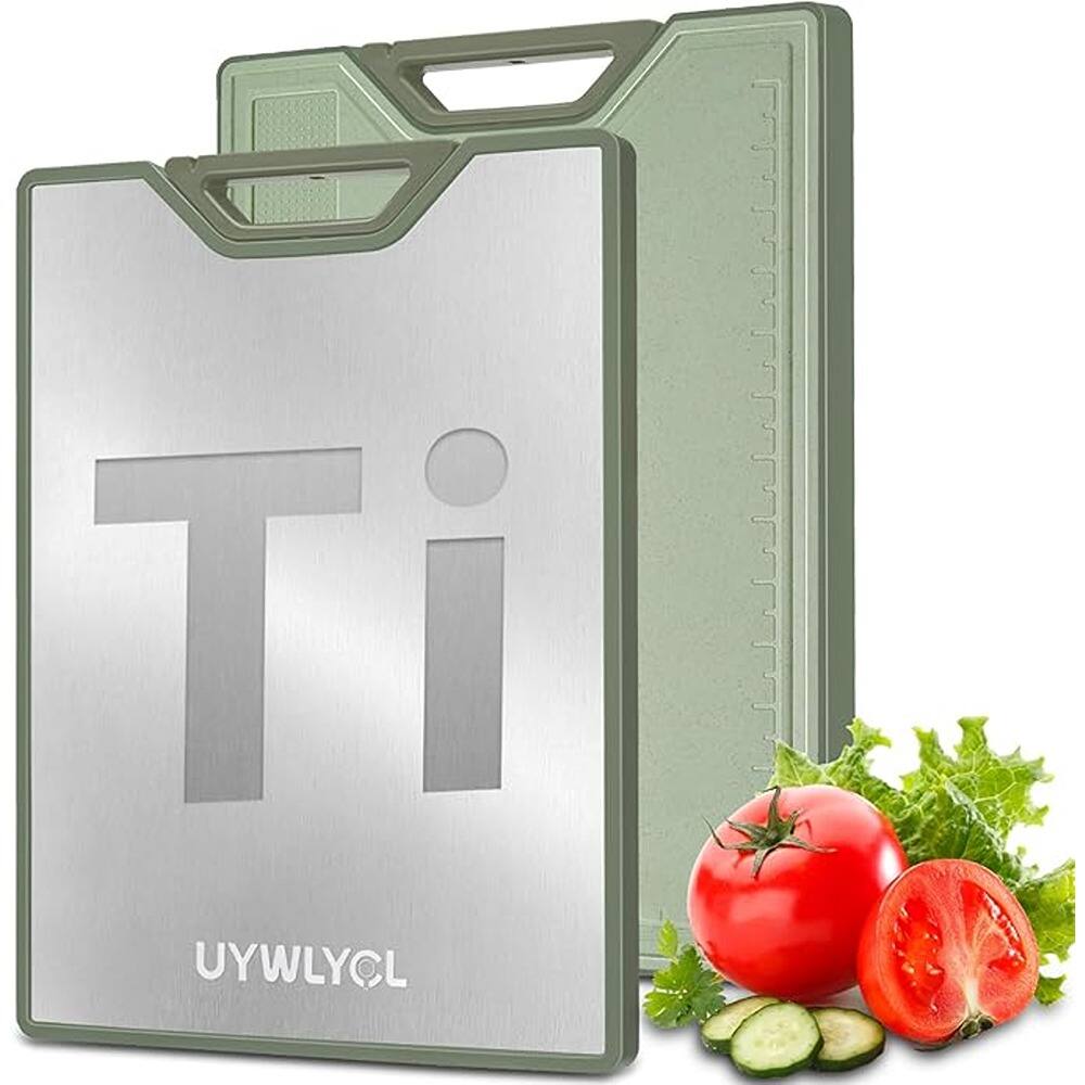 Front. PARKER SLATER - Titanium & Wheat Straw Cutting Board 16"x11" Double-Sided with Sharpener.