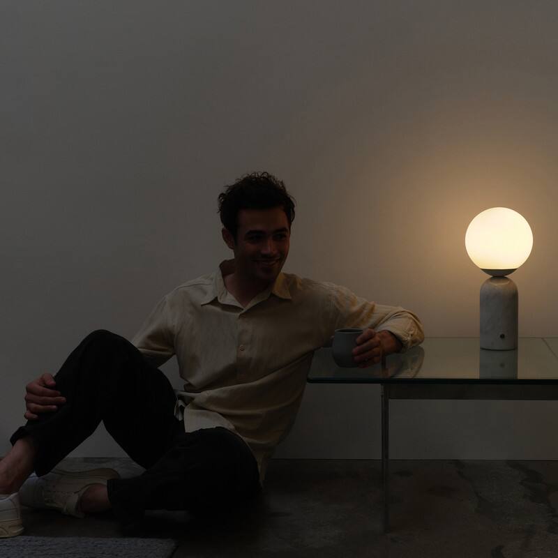 Alt View 9. Brightech - Mila Tall LED Modern Contemporary Round Globe Dimmable Bedside Nightstand Desk Lamp with Frosted White Glass Shade - Glossy White Marble.