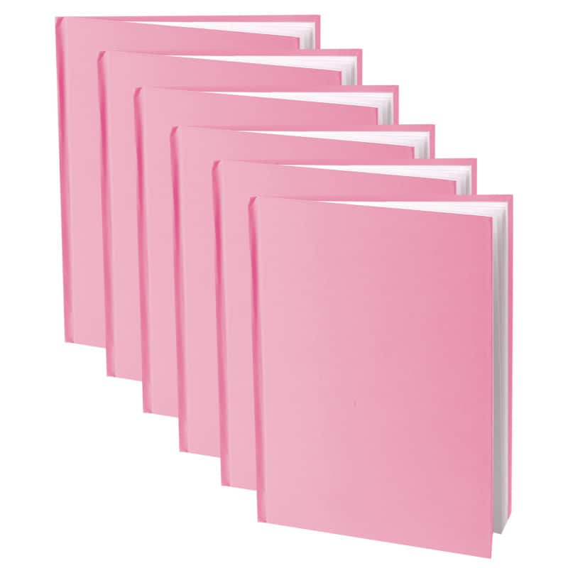 YOUNG AUTHORS - Pink Hardcover Blank Book, White Pages, Portrait, 14 Sheets/28 Pages, Pack of 6 - 11"H x 8-1/2"W