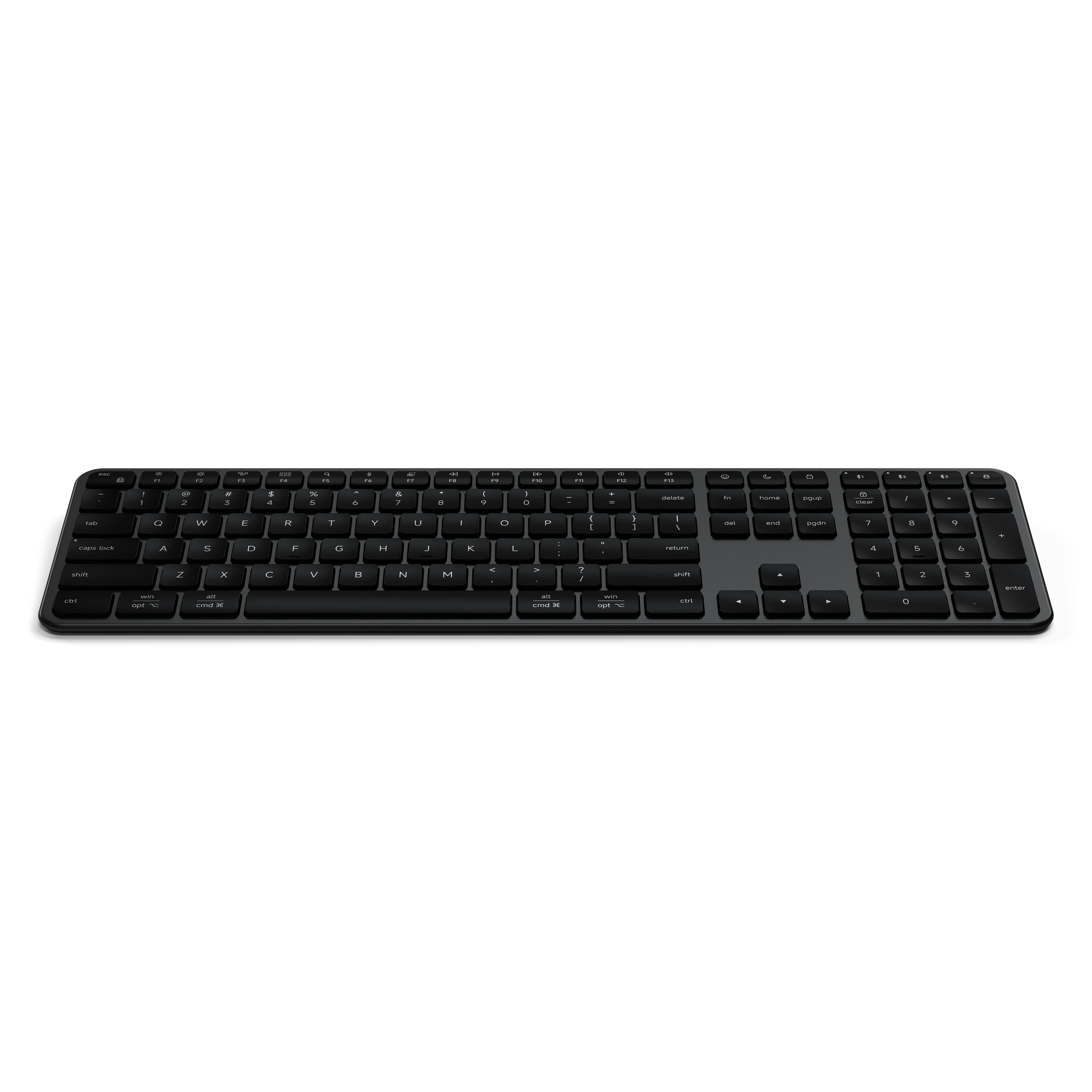 Alt View 5. Satechi - Slim EX3 Full-Size Wireless Keyboard - Numpad, Bluetooth & 2.4GHz, OS Key Remap, USB-C Rechargeable - Space Black.