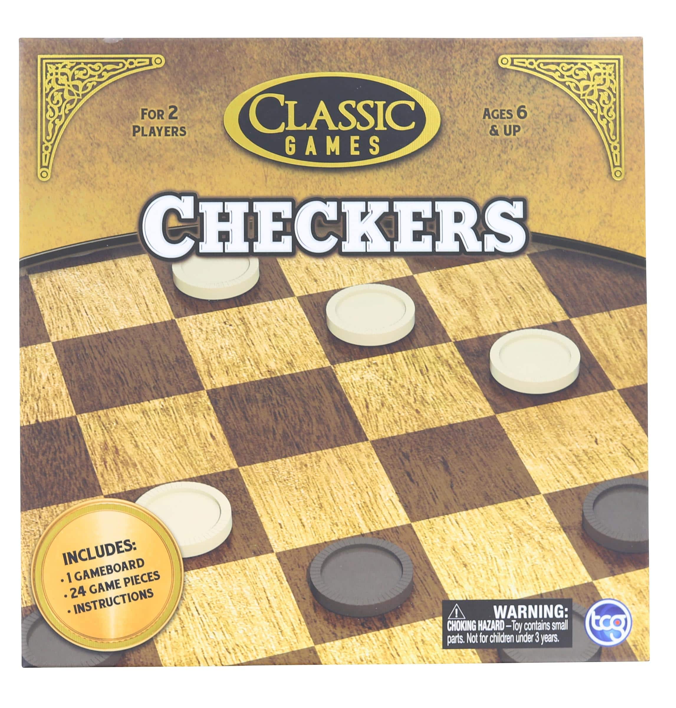 The Canadian Group - Classic Games Wood Checkers Set | Board & 25 Game Pieces - Brown