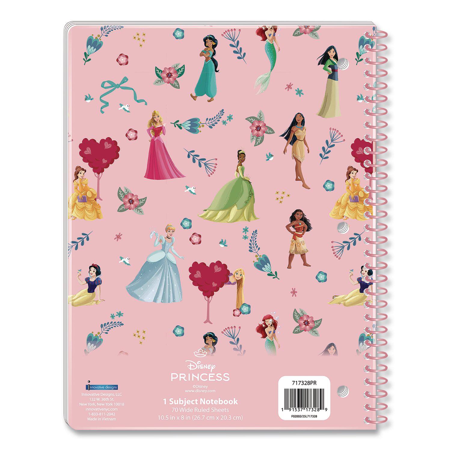 Innovative Designs LUC  
2 Watch St  
New York, NY 10018  
innovativenyc.com  

Disney PRINCESS  
www.disney.com  

1 Subject Notebook  
70 Wide Ruled Sheets  
10.5 in x 8 in (26.7 cm x 20.3 cm)  

717328PR  
1 01537 17328 9 PARAM/SPLUS  

Innovative Designs, LLC  
123 W 36th St.  
New York, NY 10018  
1-800-811-2042  
Made in Vietnam  

717328PR  
1 1537 17328 9  
FQ000025717328
