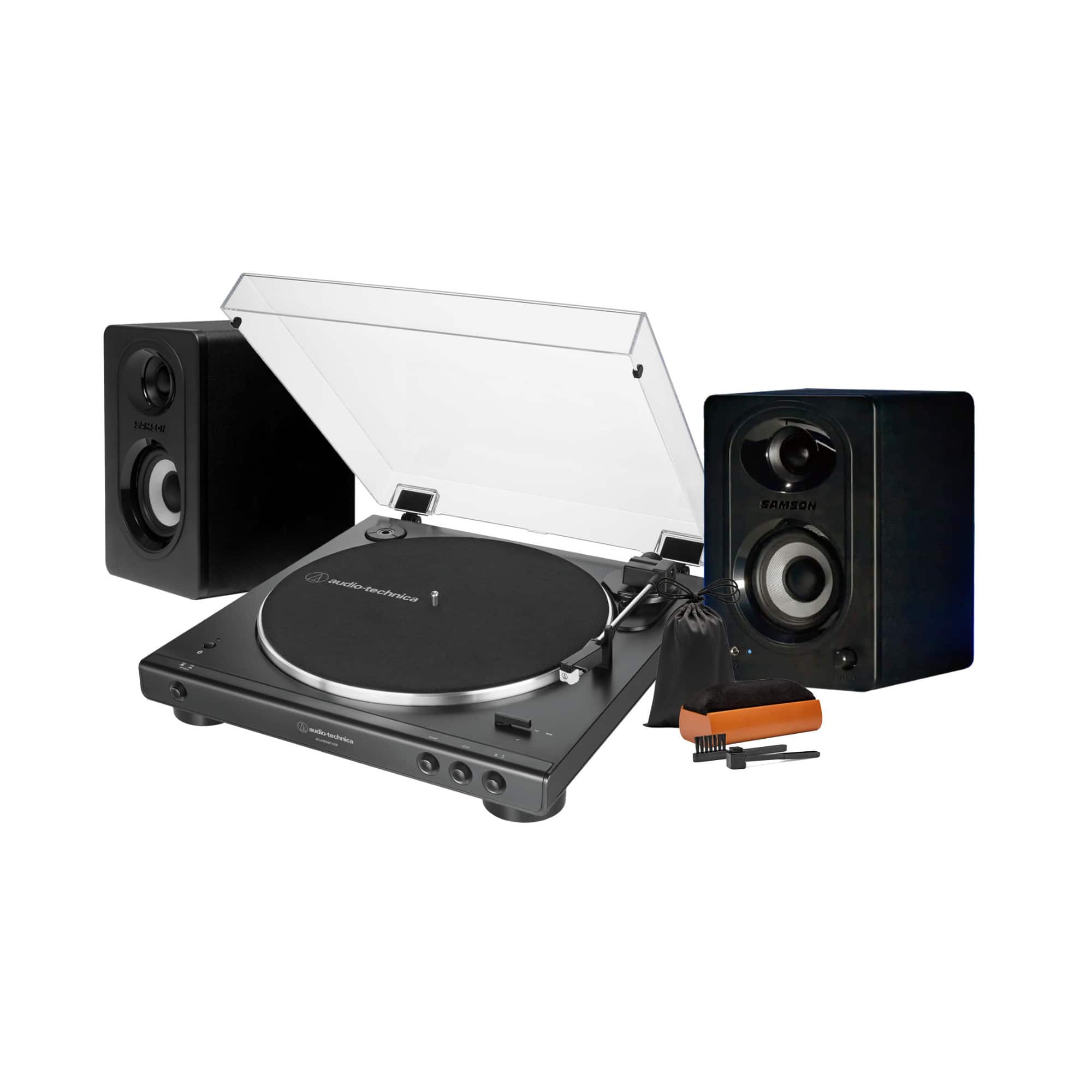 Audio-Technica - AT-LP60X-BT-USB Stereo Turntable (Black) with Monitors (Pair)