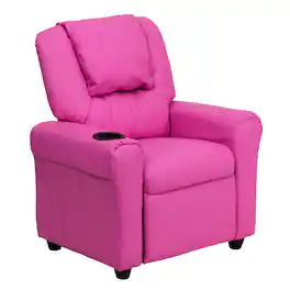 Alamont Home - Contemporary Kids Recliner with Cup Holder and Headrest - Hot Pink Vinyl