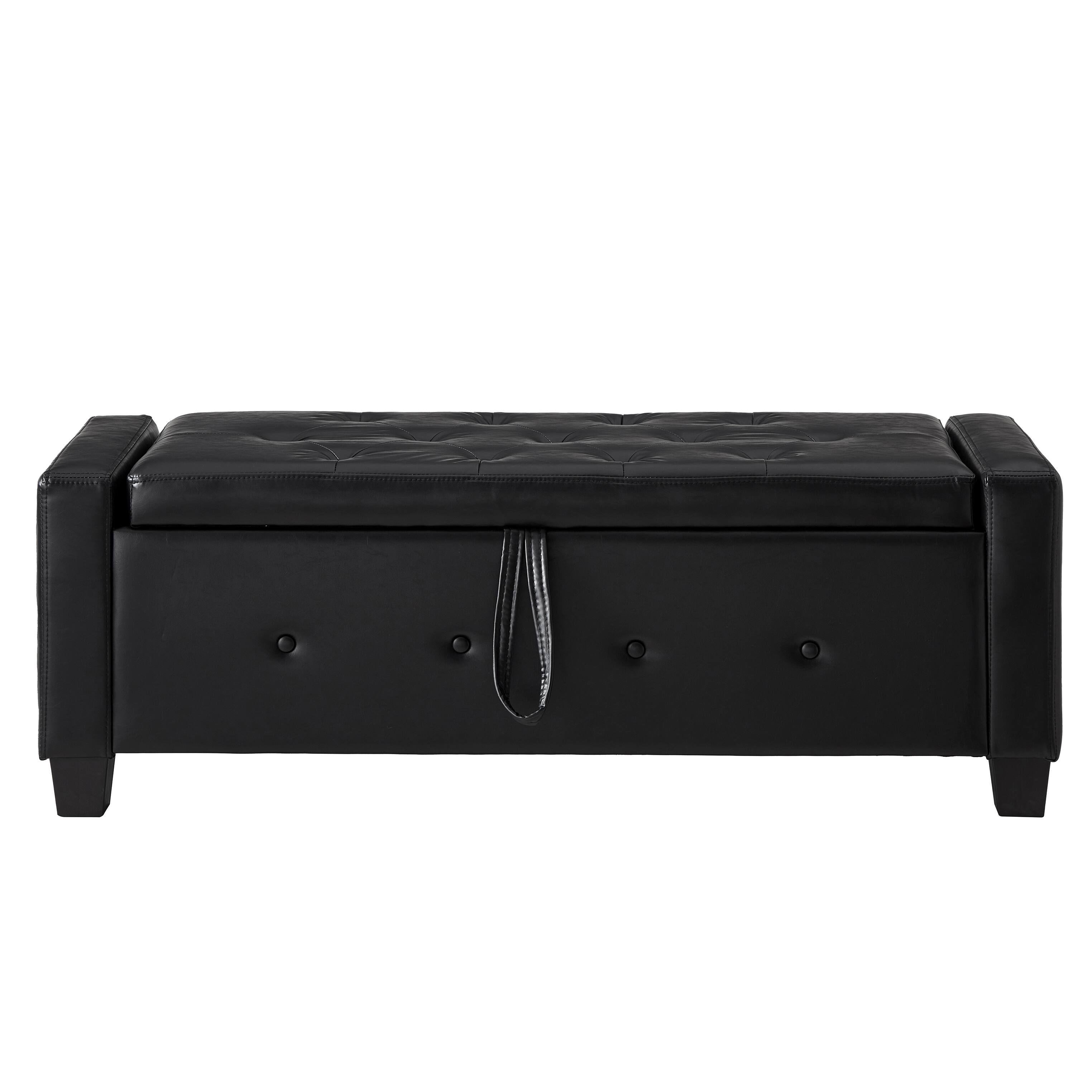 Alt View 6. GOODSILO - 48 Inch Upholstered Storage Ottoman Bench with Tufted Faux Leather Design for Living Room and Bedroom - Black.