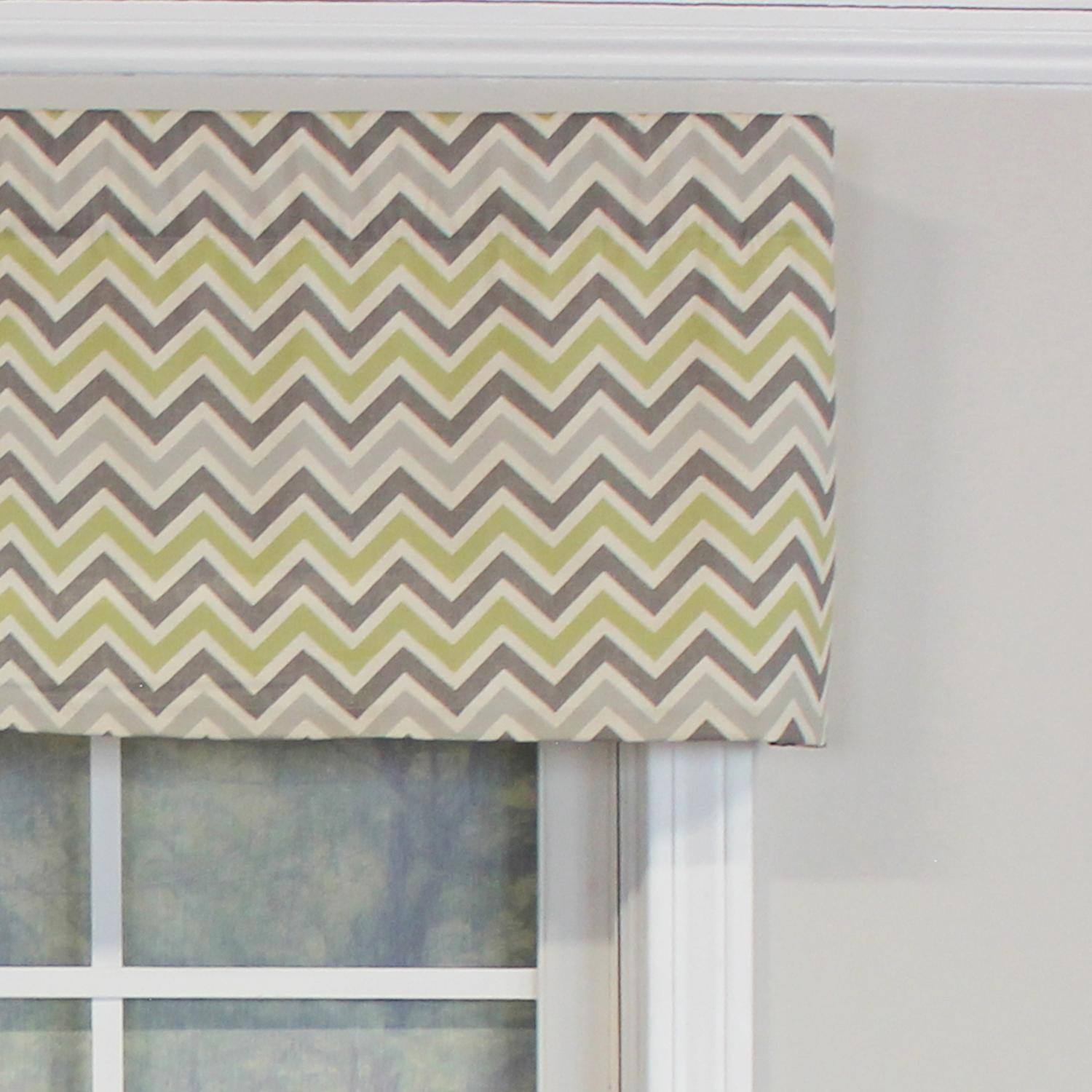 Left. RLF Home - RLF Home See Saw Tailored 100% Cotton with Fully Lined 3" Rod Pocket Valnance for Windows 50" x 14" Fern Green - Fern Green.