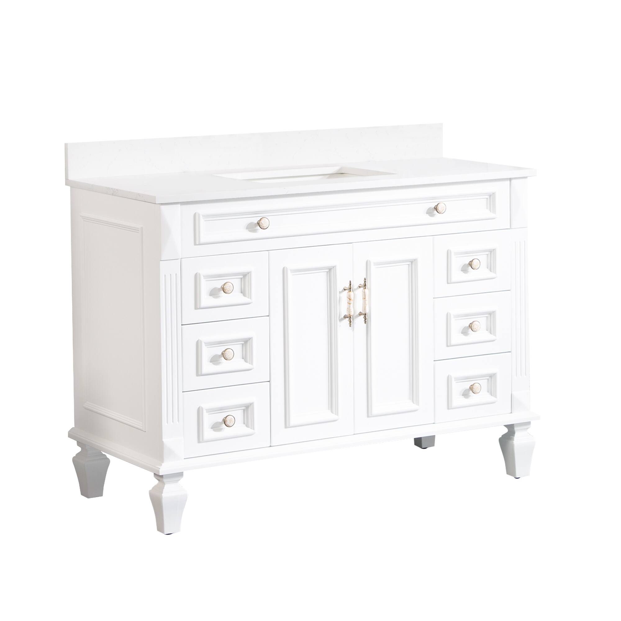 Alt View 6. WELLFOR - ARTWOOD 48 in. Solid Wood Bath Vanity with Quartz Top, Single Sink, Soft Close, Assembled - White.