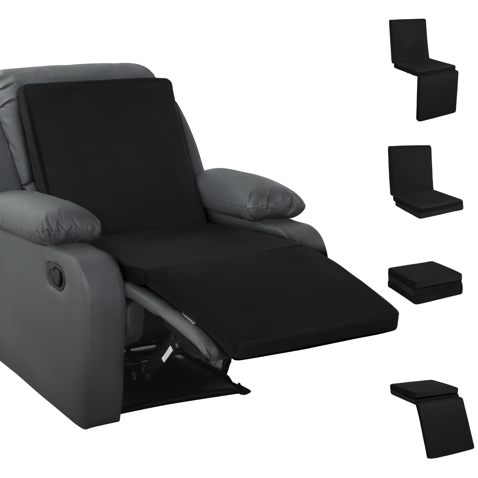 Front. Fabibe - 3-in-1 Recliner Seat Cushion with Lumbar Support Pillow & Footrest, Velvet, Non-Slip Design - Black 20"x20"x2".