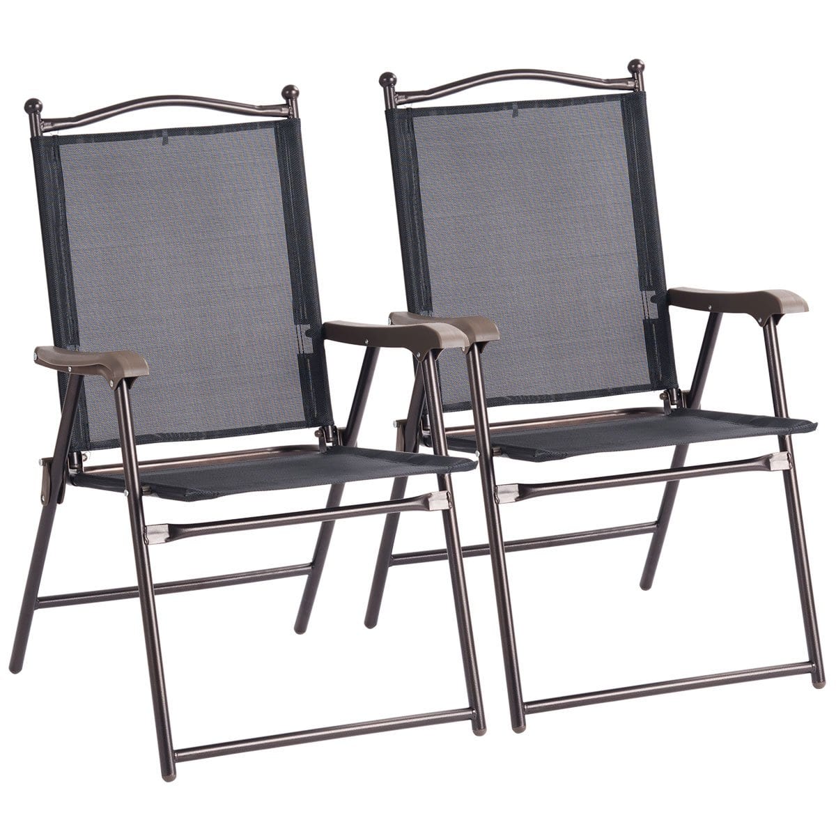JETRANSPORT - Set Of 2 Patio Folding Chairs Outdoor Dining W/armrest Sling Metal Frame Outside Use For Lawn Camping - Black 1