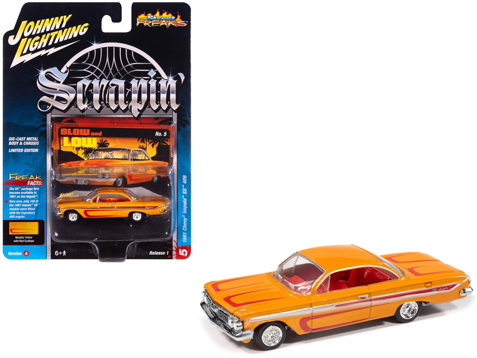 1961 Chevrolet Impala SS 409 Yellow Metallic with Red Stripes and Interior 1/64 Diecast Model Cars by Johnny Lightning price history on PriceWatchPro
