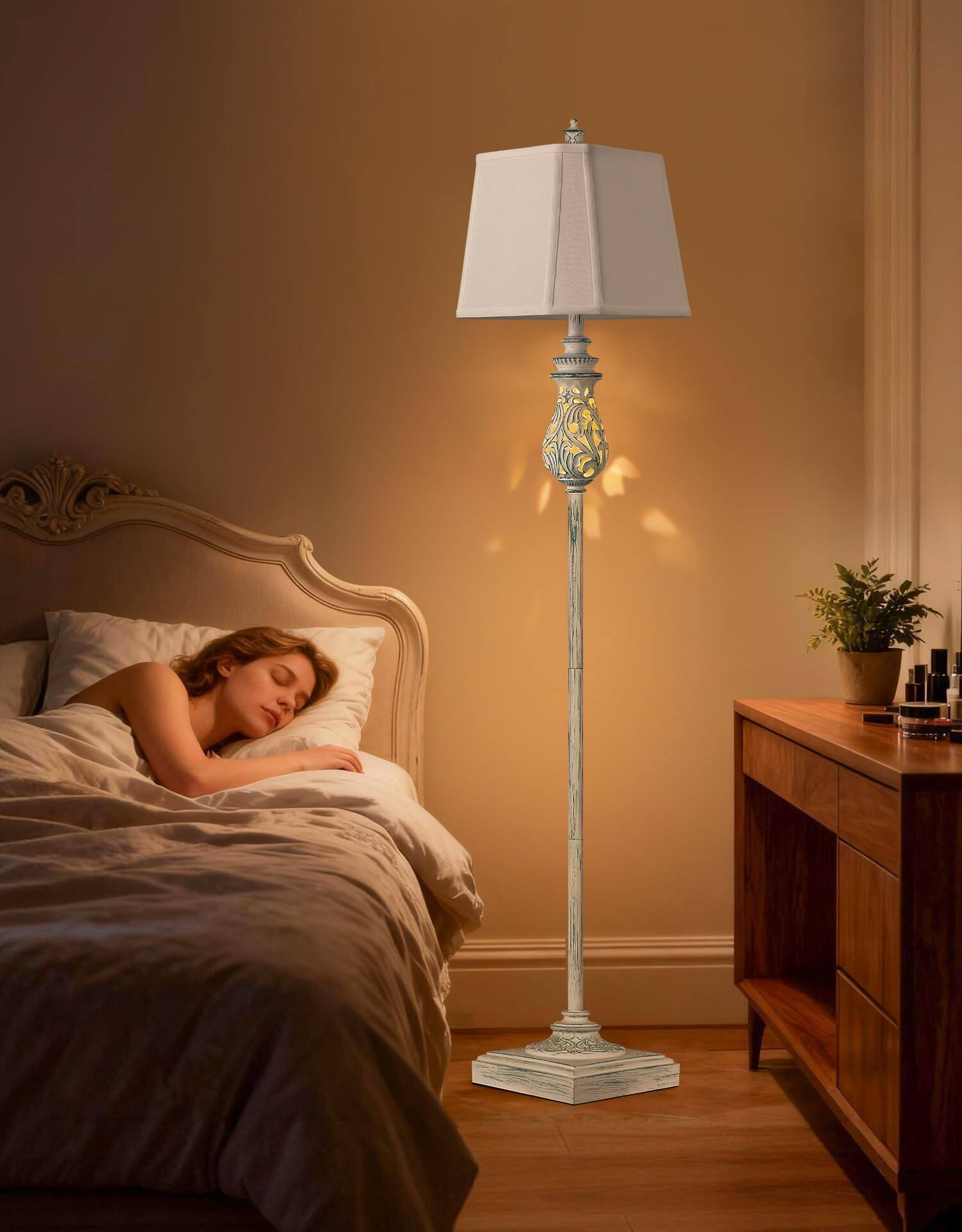 Alt View 2. Pawtners - 64'' Vintage Floor Lamp with Nightlight, Standing Lamp with Rotary Switch and Beige Linen Shade, Blue (Bulb Included).