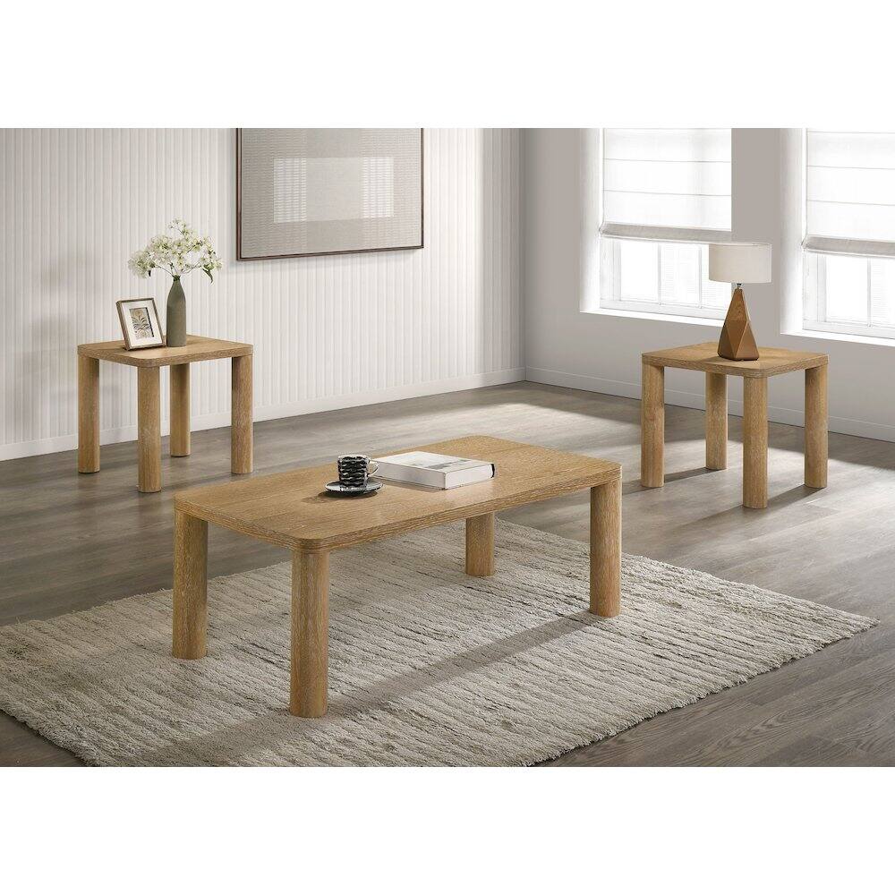 Angle. Coaster Co. of America - Castlewood 3-piece Cocktail Coffee Table Set Light Oak - Light Oak.
