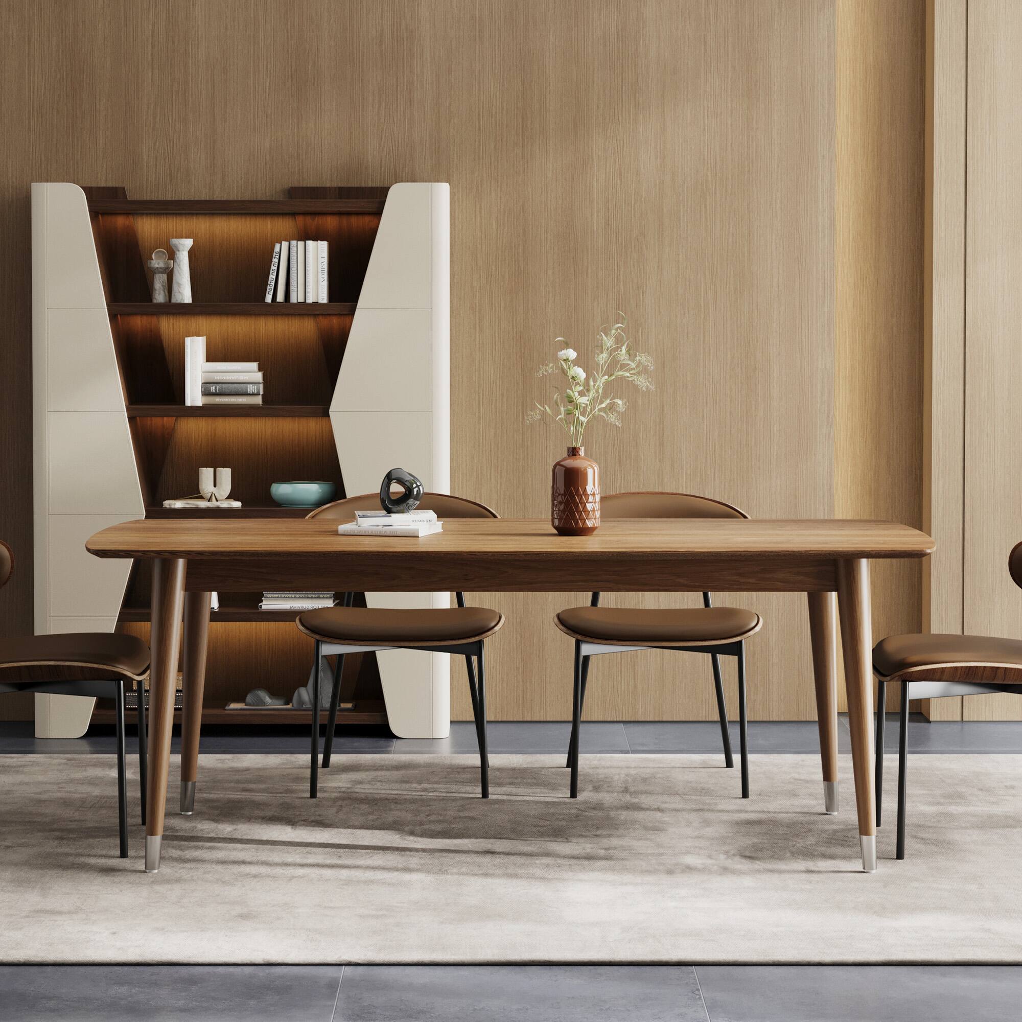 Angle. luck idea - 62.9" Dining Table & Desk with Wood Grain Top and Solid Wood Legs - Walnut Color.