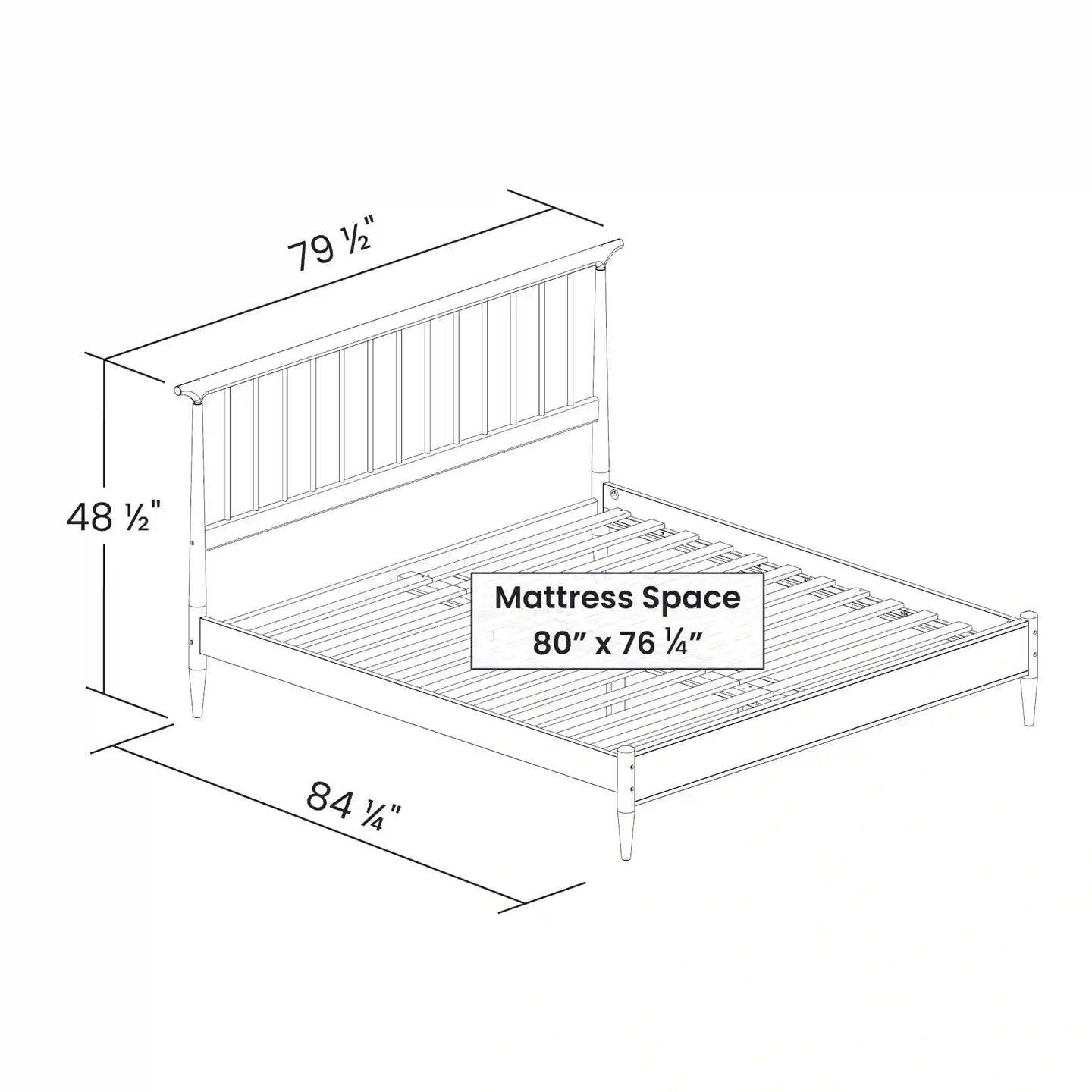 79 1/2", 48 1/2", 84 1/4", Mattress Space 80" x 76 1/4"